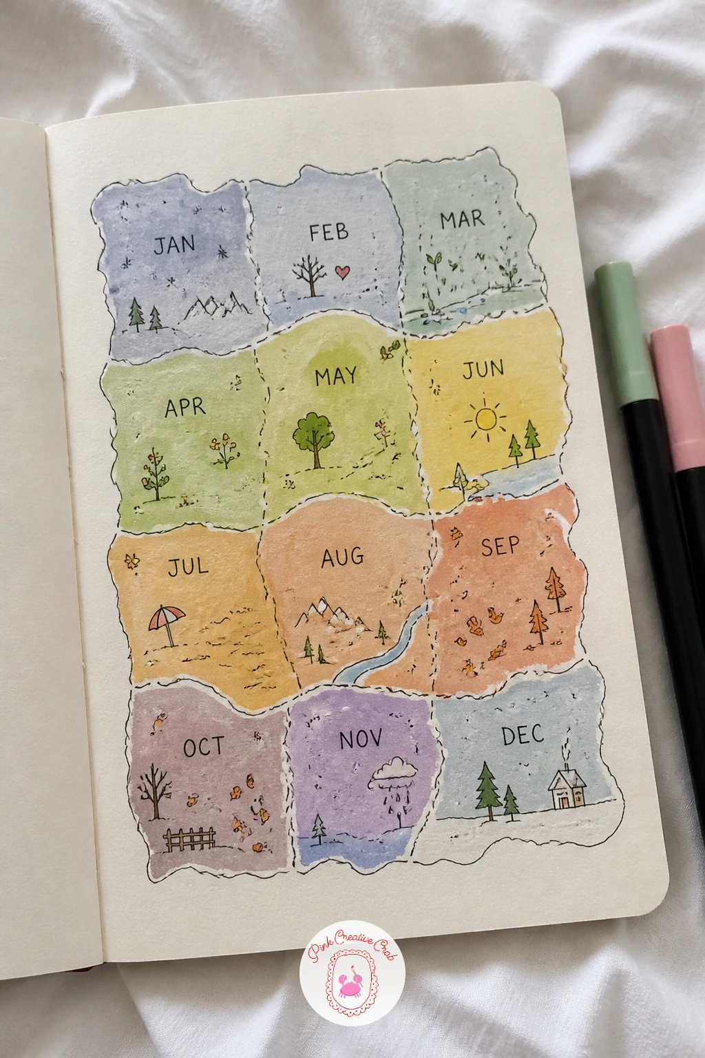 Map of the Year Ahead — Sketch a map of the year ahead as a small imaginary landscape standing in for the months to come. First page of sketchbook ideas
