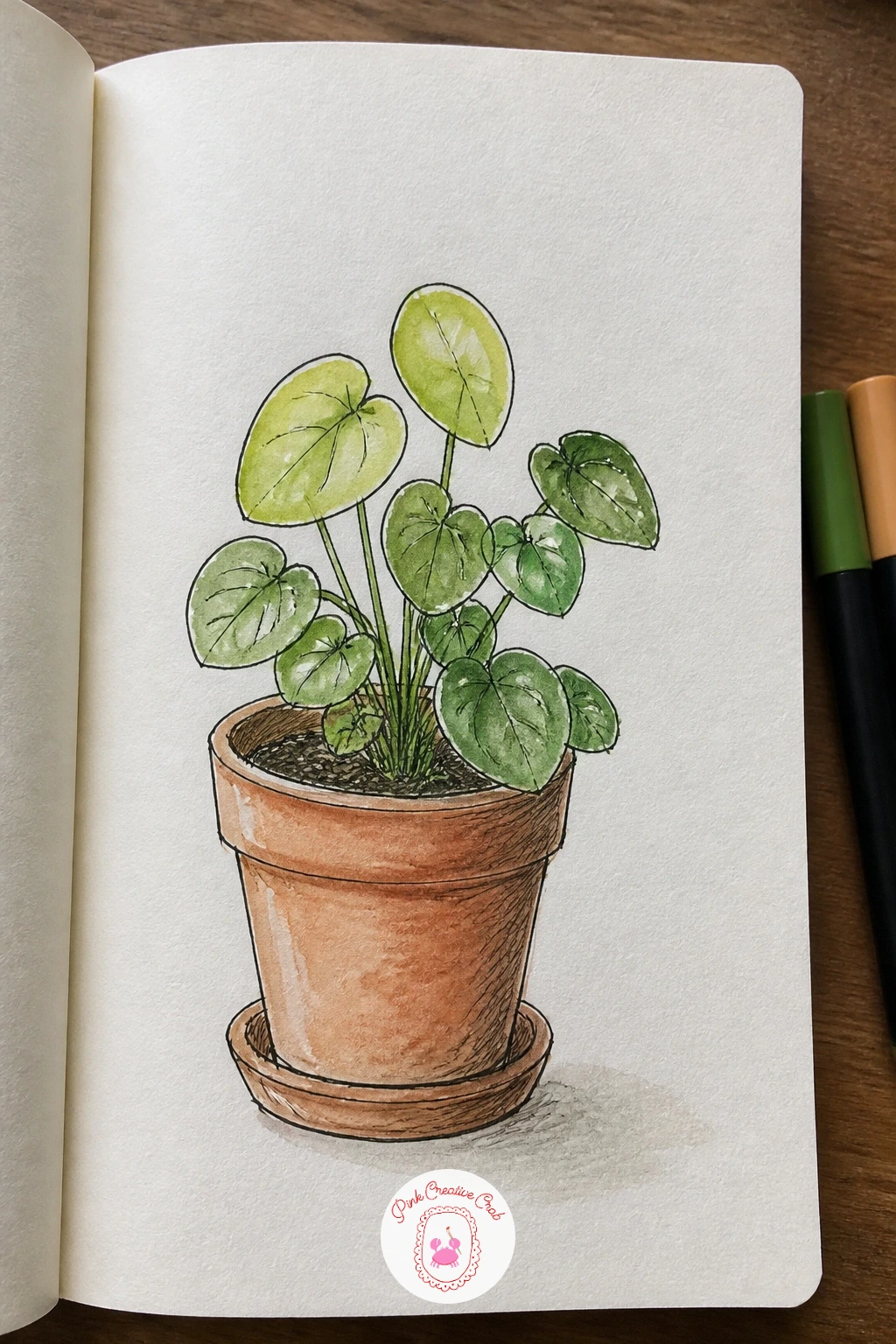 Growing Plant Page — Sketch a page with a growing plant as a quiet, hopeful image for a new book. First page of sketchbook ideas