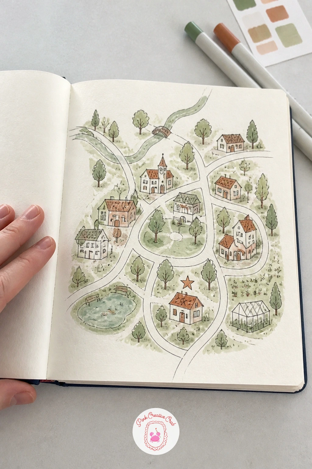 Little Map of My Town — Sketch a little map of my town for a personal, specific page that no one else could draw the same way. First page of sketchbook ideas