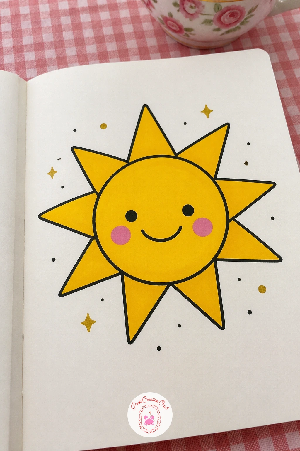 Smiling Sun With Thick Rays — Start the whole page with something cheerful: a smiling sun with thick, chunky rays instead of thin lines. Posca art doodle