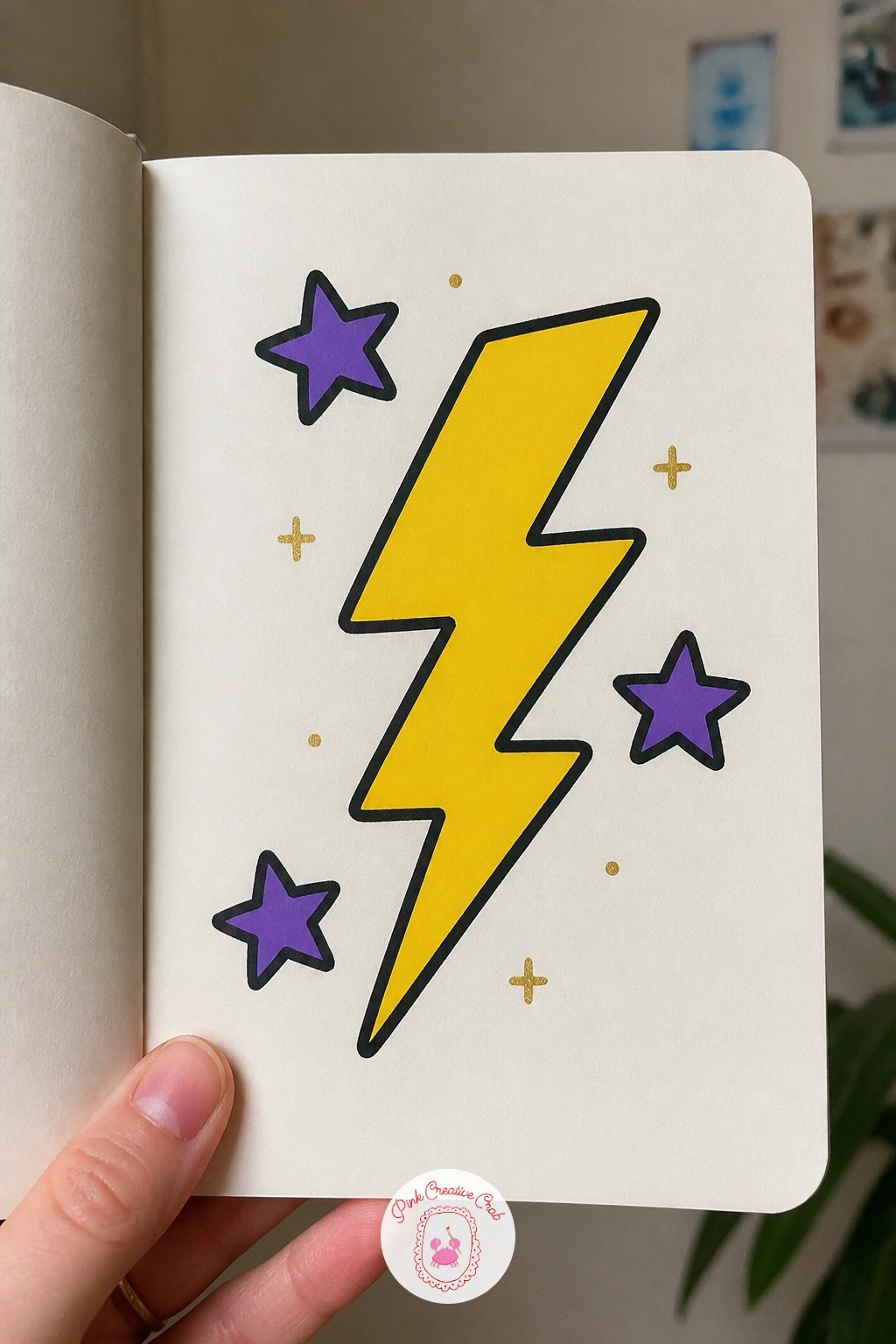 Lightning Bolt With Stars — Switch gears to something more graphic: a jagged lightning bolt with a scatter of small stars around it. Posca art doodle