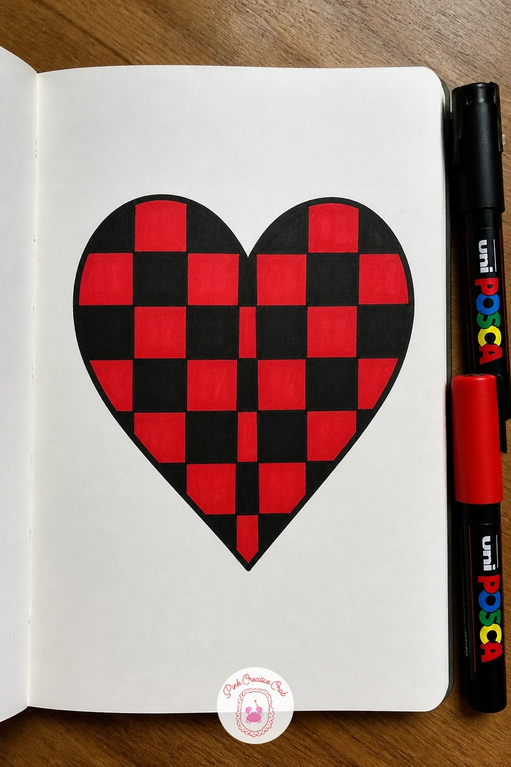 Checkered Heart — Take the heart shape from earlier and give it a completely different finish: a bold checkerboard pattern instead of a solid fill. Posca art