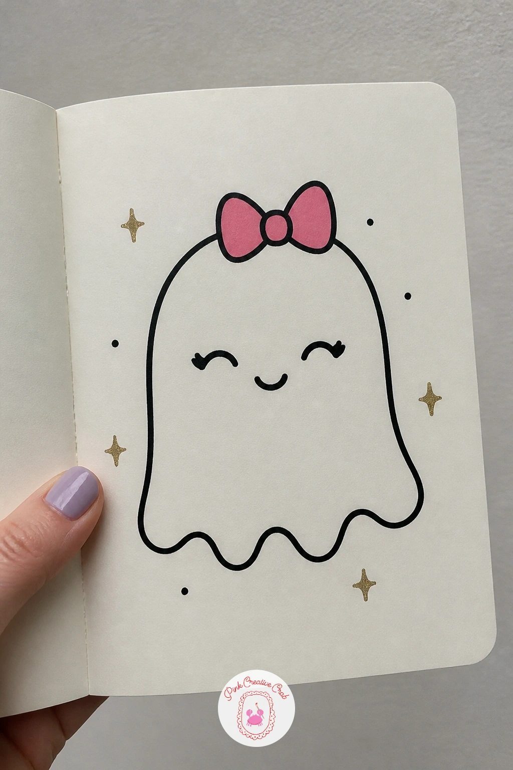 Ghost With a Bow — Soften the mood with a friendly ghost wearing a small bow on top of its head. Posca art doodle