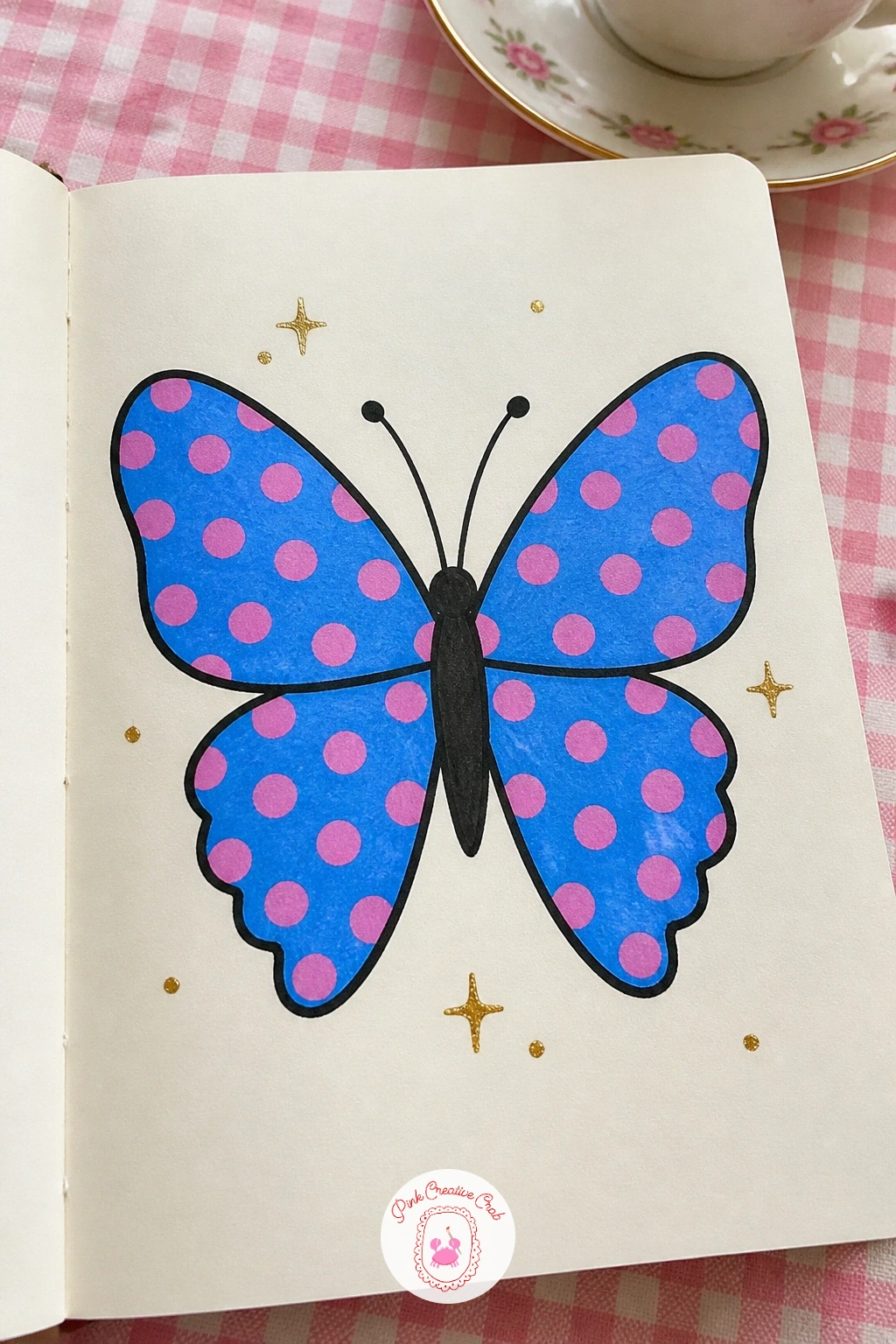 Butterfly With Pattern Wings — Bring some nature back in with a butterfly whose wings carry a bold repeating pattern instead of realistic markings. Posca art