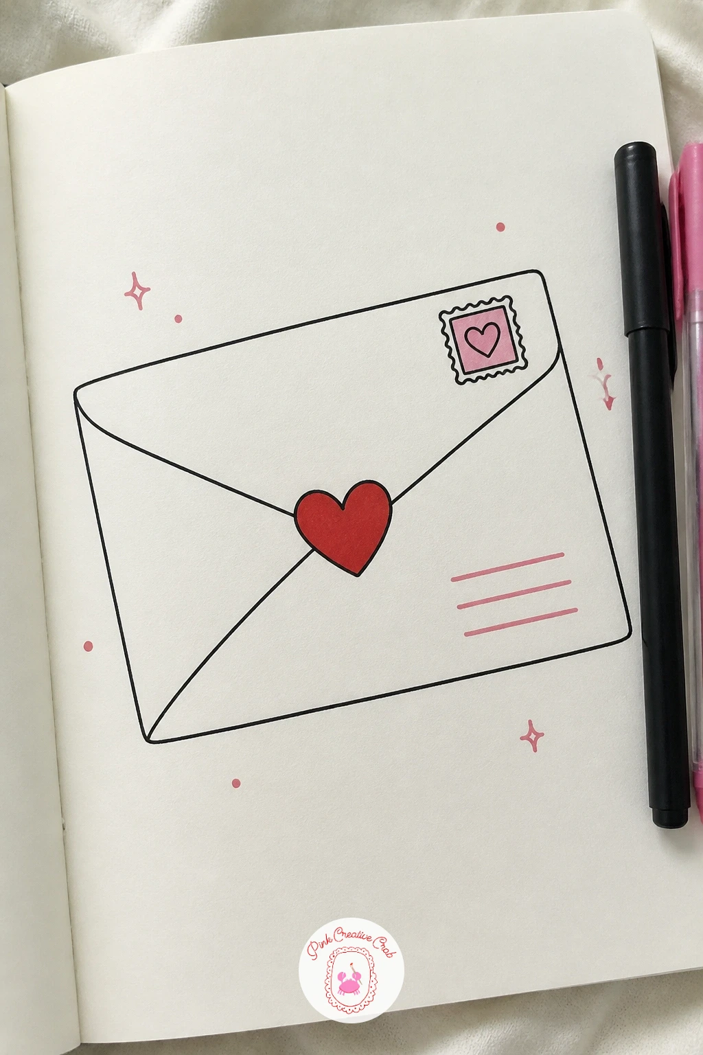 Love Letter Sealed With a Heart — Start with the easiest shape on the whole list: a folded envelope, drawn as a simple rectangle with a triangle flap on top.