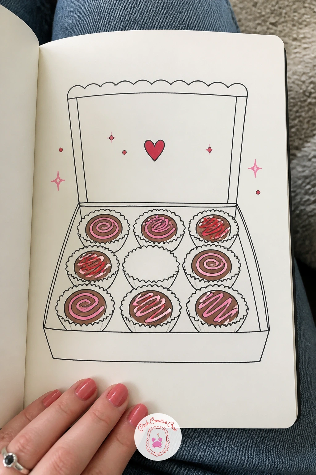 Box of Chocolates With One Missing — Chocolates make a satisfying subject because the shapes stack together so easily. February doodles