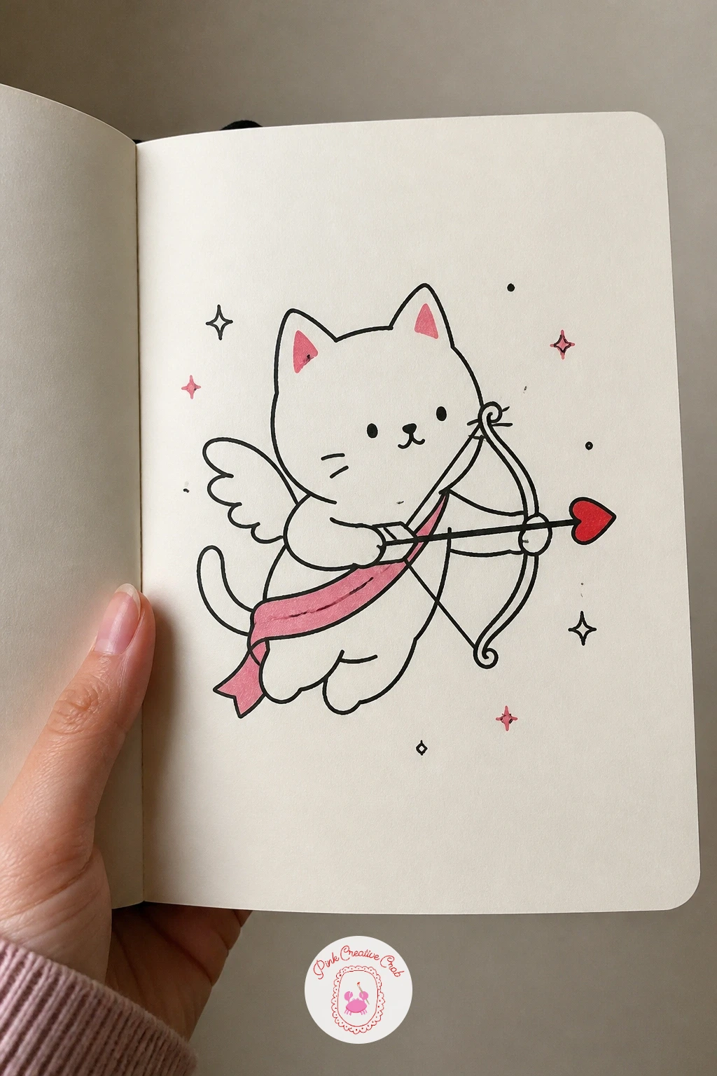 Cupid Cat With a Tiny Bow — Give the cat from earlier a little costume change and turn it into cupid for the day. February doodles
