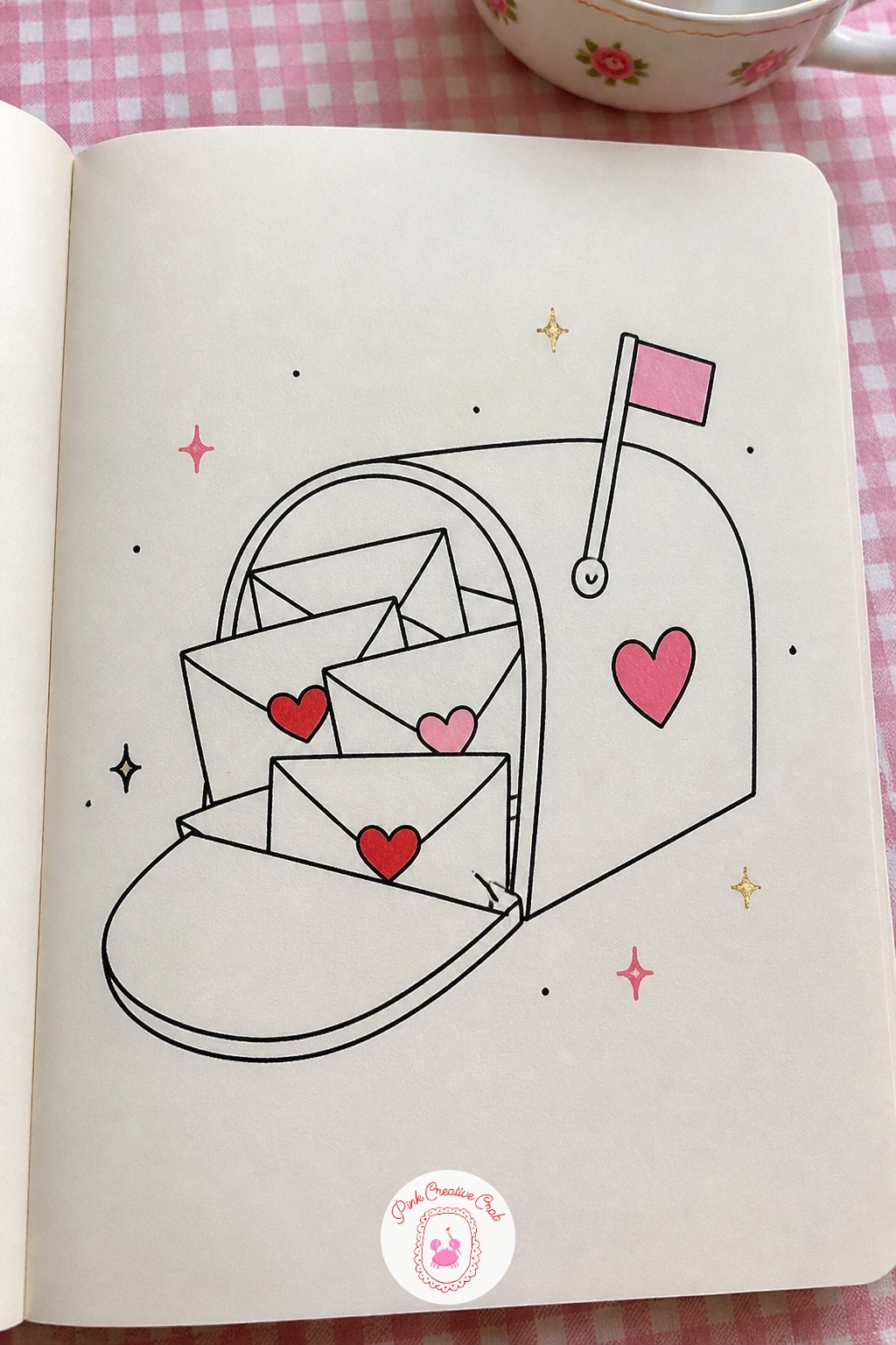 Mailbox Full of Cards — A full mailbox is a nice way to multiply the envelope idea from earlier into a busier little scene. February doodles