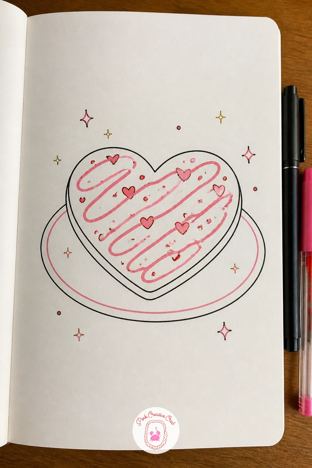 Heart-Shaped Cookie on a Plate — After the birds, come back to something you can draw in under a minute: a single heart-shaped cookie sitting on a small plate.