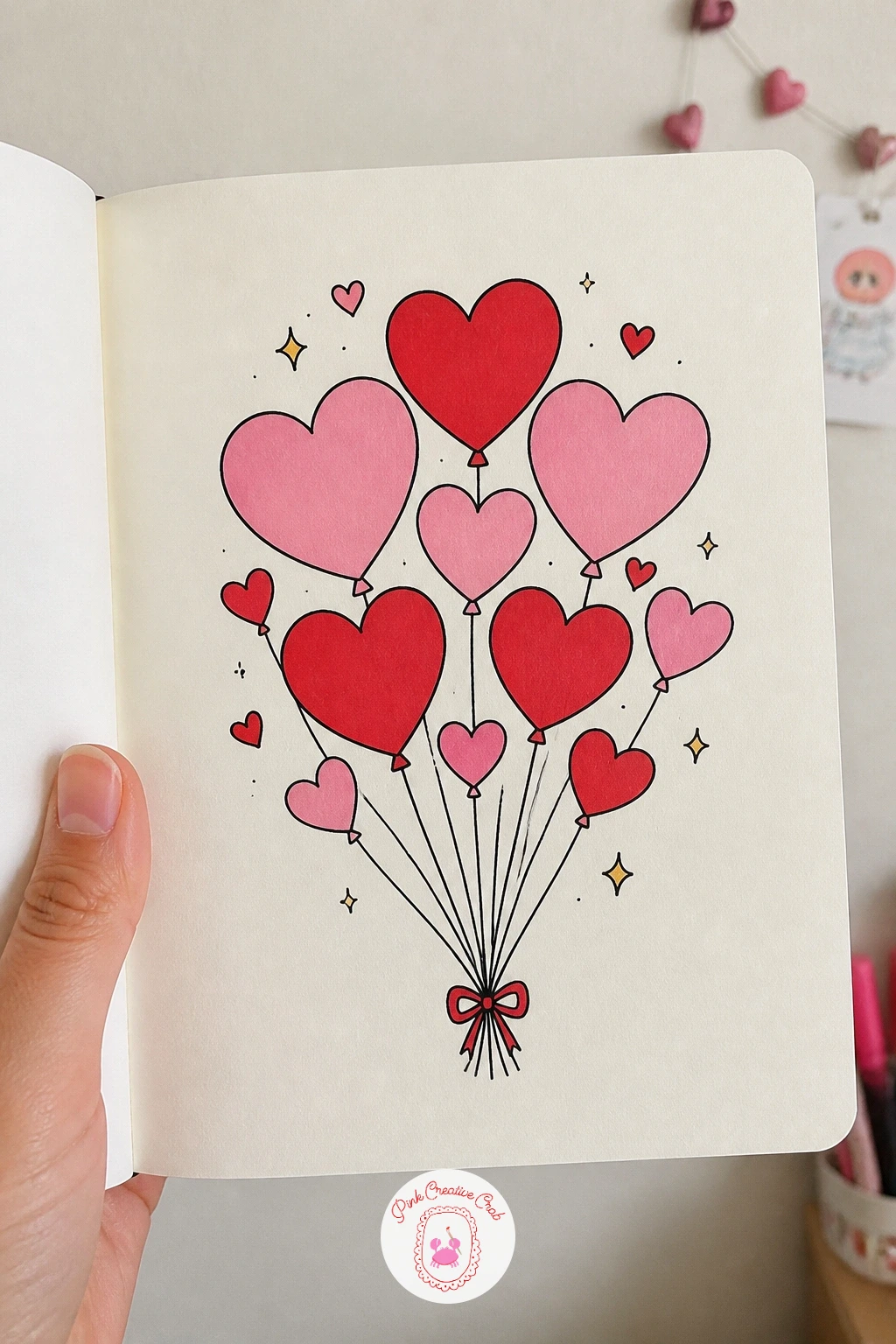 Bunch of Heart Balloons — Balloons are a quick way to fill a page with colour without much linework. February doodles