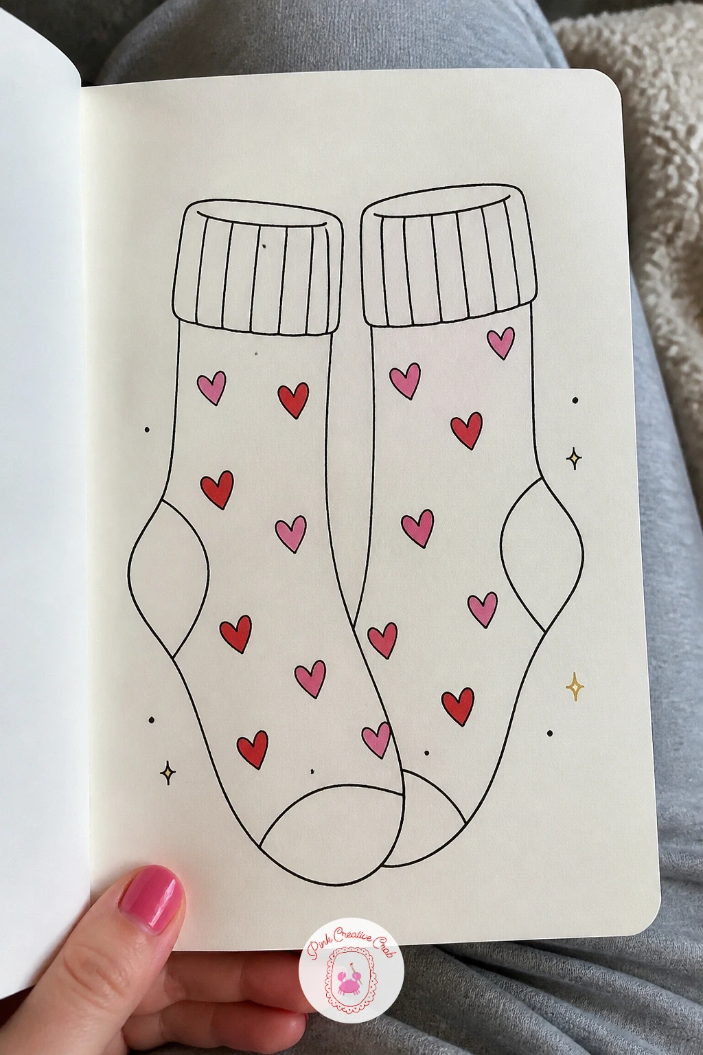 Cozy Sock Pair With Hearts — A pair of socks is about as forgiving a shape as you will find, just two soft tube shapes with a rounded toe and a folded cuff at