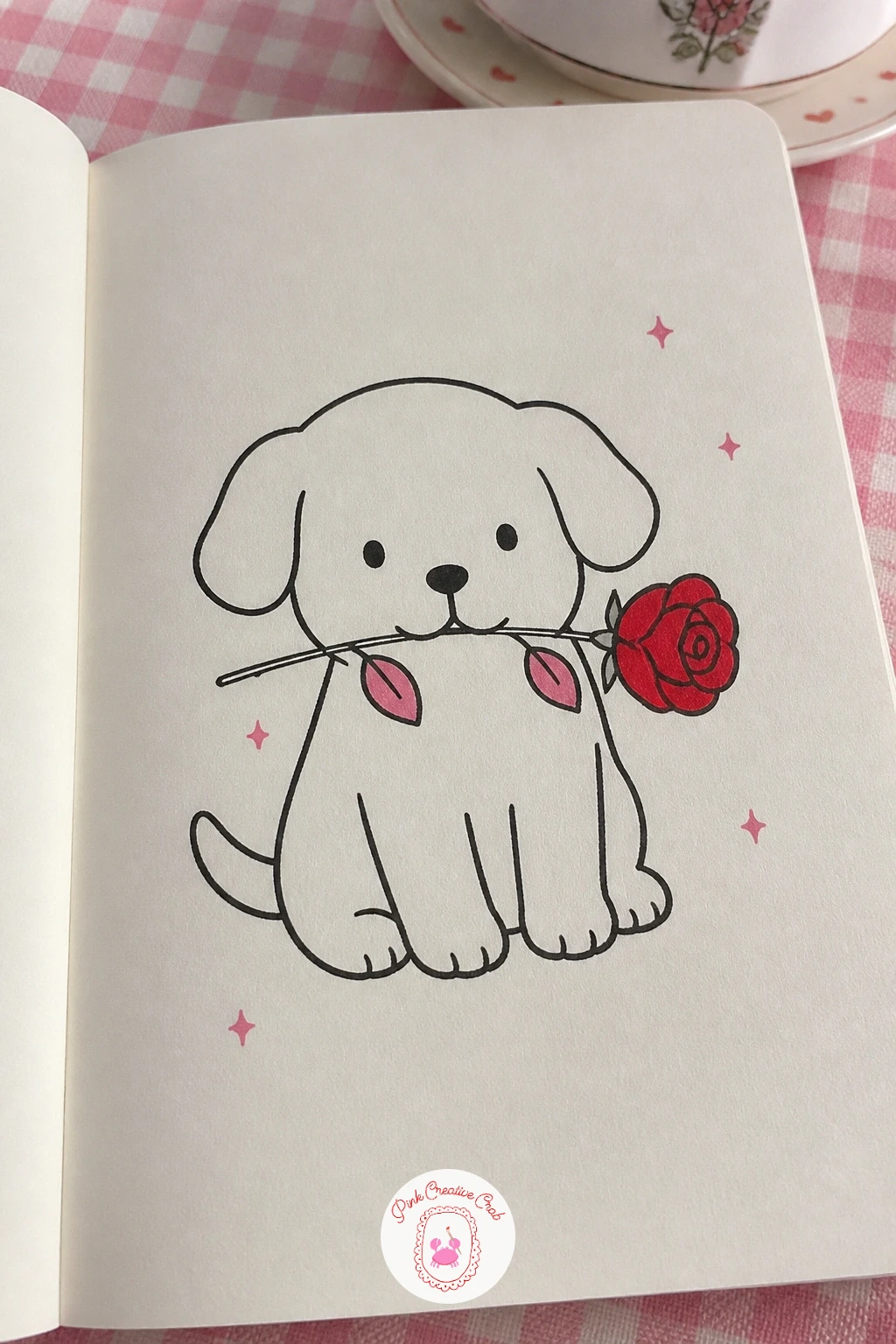 Puppy Holding a Rose — Puppies are always a welcome return to something soft and round after a mechanical subject like a record player. February doodles