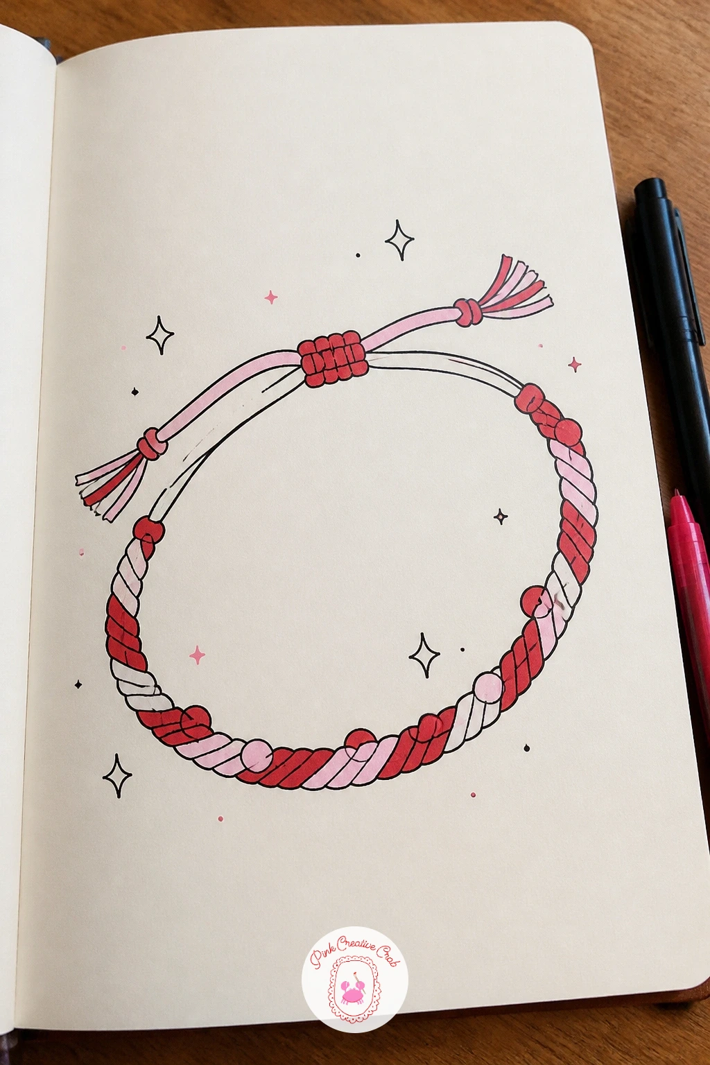 Friendship Bracelet — A friendship bracelet is a nice small pattern exercise after the straight lines of tickets. February doodles