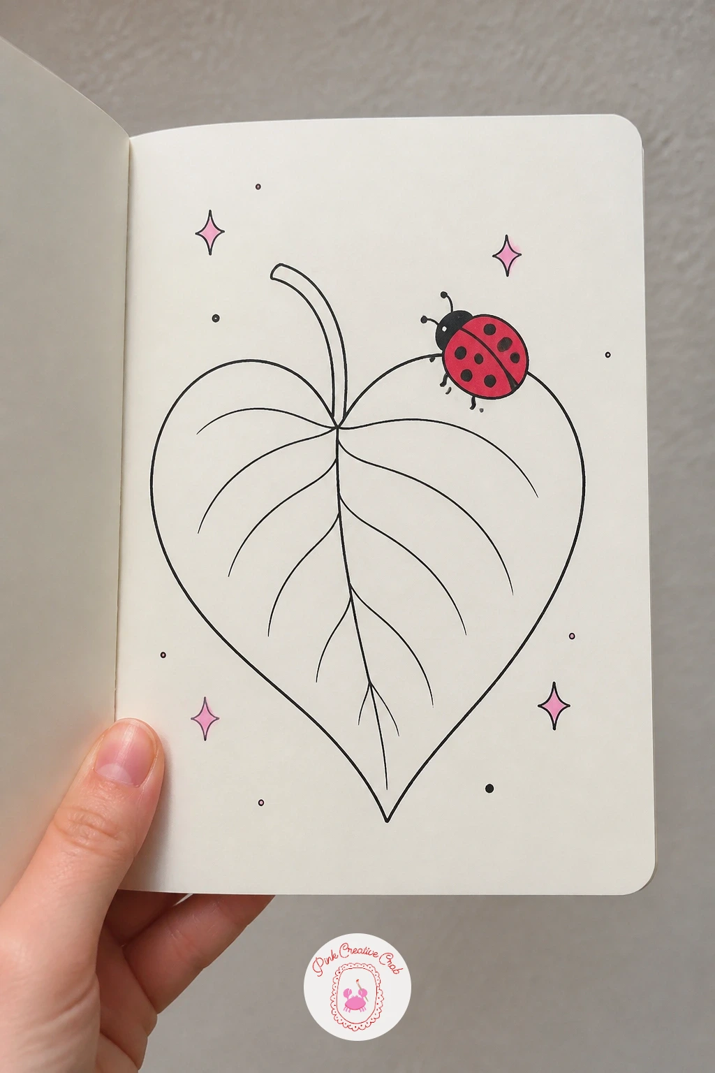 Ladybird on a Heart Leaf — Close the garden side of the list with a ladybird resting on a leaf shaped like a heart rather than the usual oval. February doodles