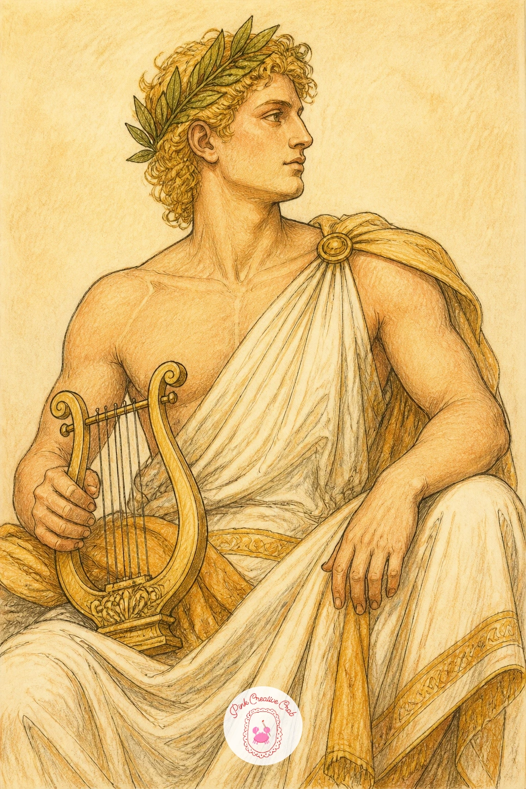 Apollo With a Lyre — Settle into something more poised with Apollo seated, a lyre resting against his knee as if paused between songs. Greek mythology art
