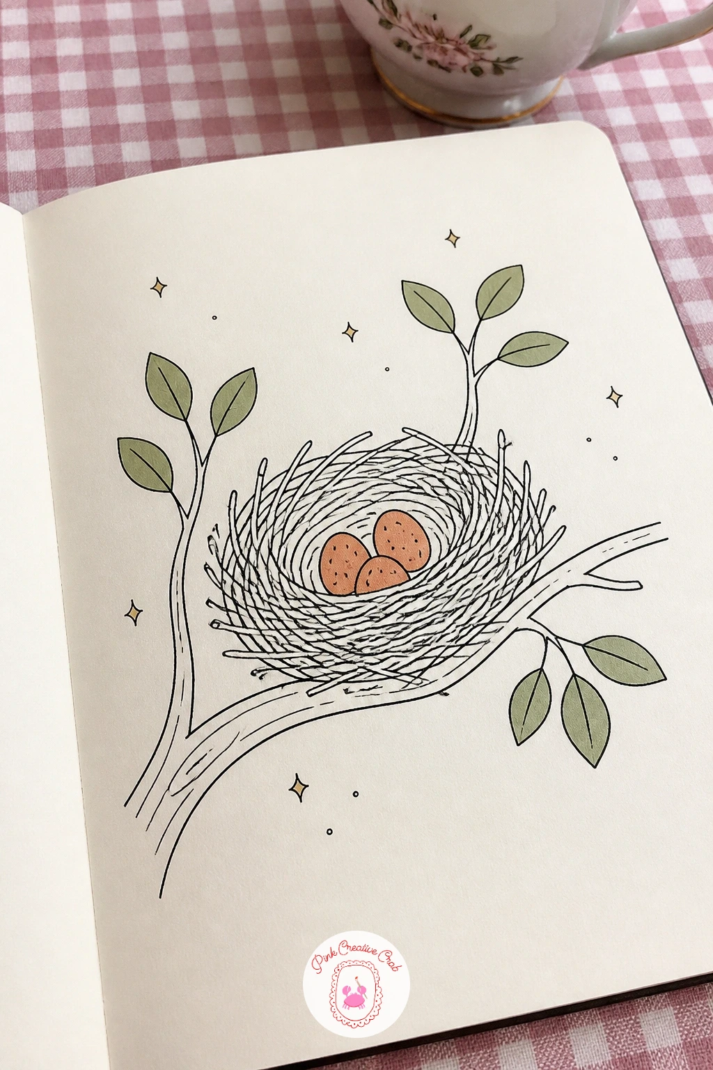 Bird Nest on a Branch — Settle next into a bird nest on a branch, a cozy little scene built from one simple trick: a loosely scribbled circle of overlapping