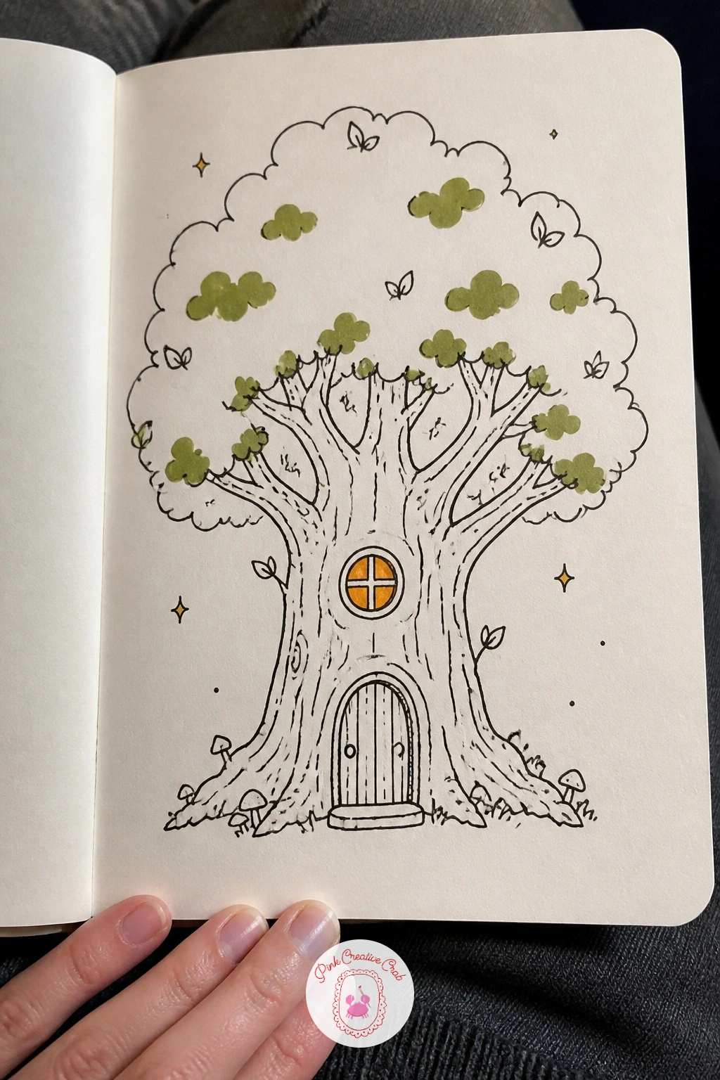 Hollow Tree With a Door — Whimsy needs structure, so a hollow tree with a door starts the same way any tree does: a thick trunk with a few root lines flaring