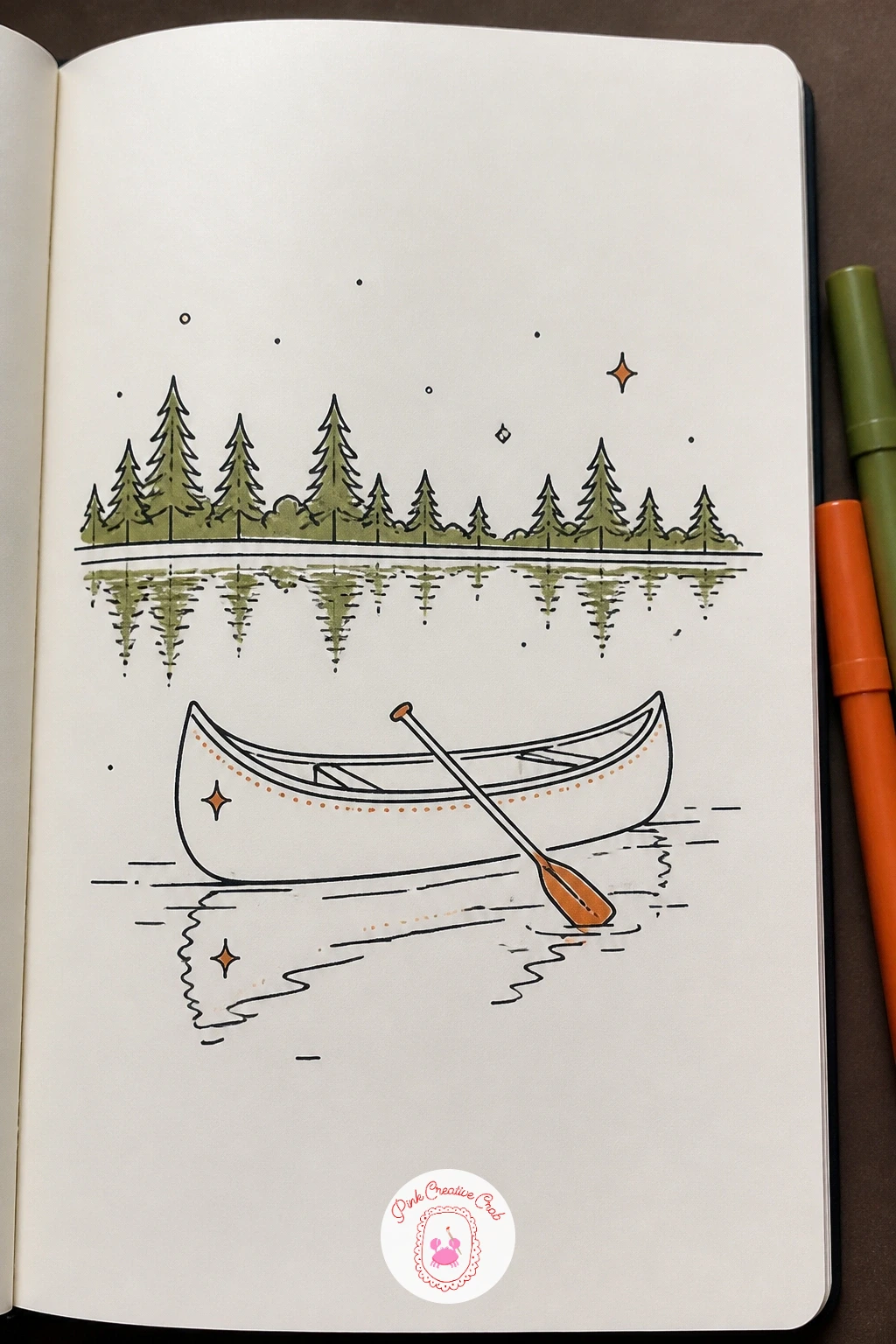 Lake With a Canoe — Where the water meets the shore is where a lake with a canoe tends to go wrong, so place that line first: a long curved horizon across the