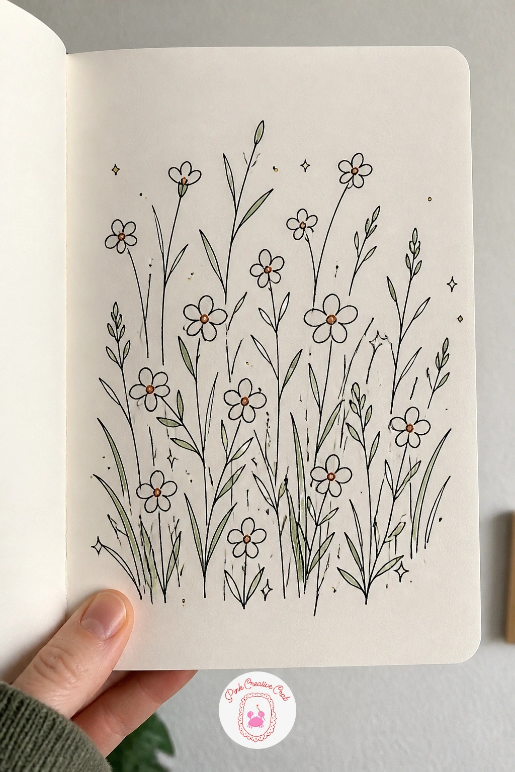 Wildflower Meadow — Keep this one loose: a wildflower meadow works best when no two flowers are drawn the same size or exact shape, so scatter a mix of simple