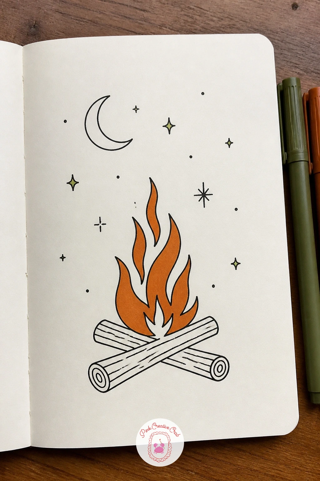 Campfire With Stars — Where does the light land, is the question for a campfire with stars: the flame is the brightest point on the page, so everything around