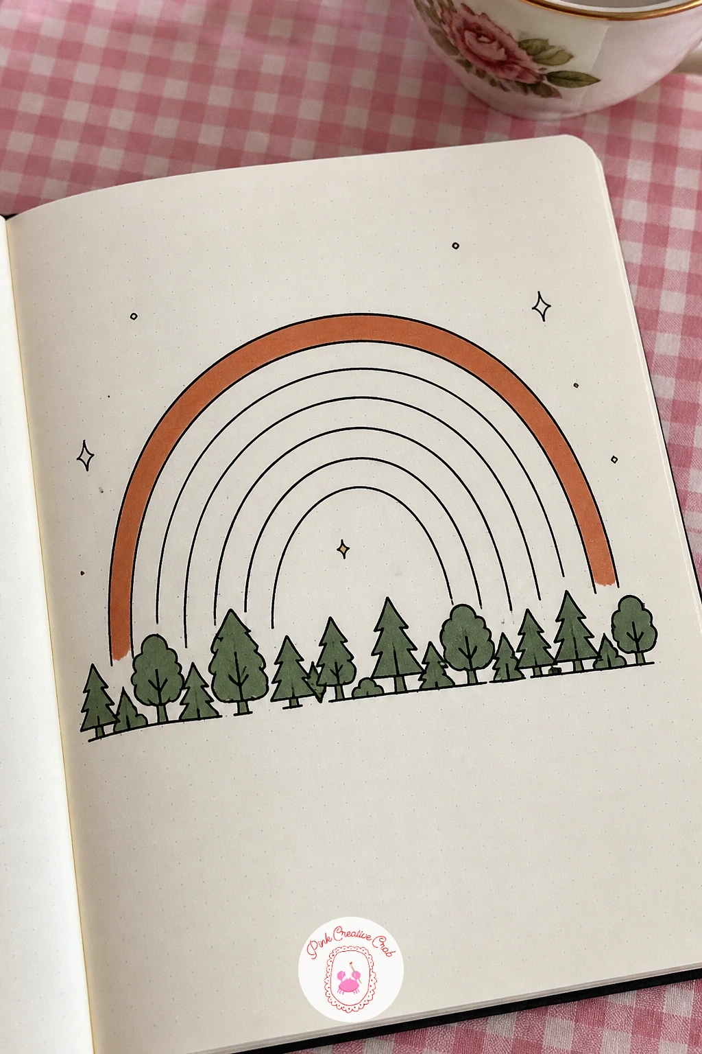 Rainbow Over a Forest — Build a rainbow over a forest the same way light actually bends: as a wide, even arc of parallel curved bands rather than a thin single