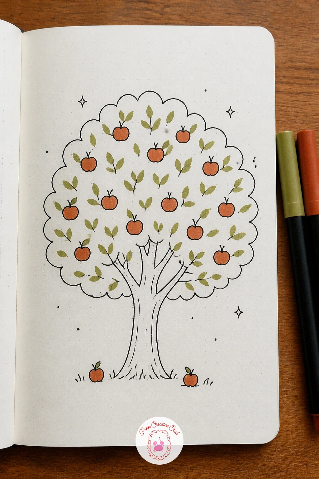 Apple Tree in Fruit — Variety keeps an apple tree in fruit from looking like a template, so once the first one works, change the canopy shape next time