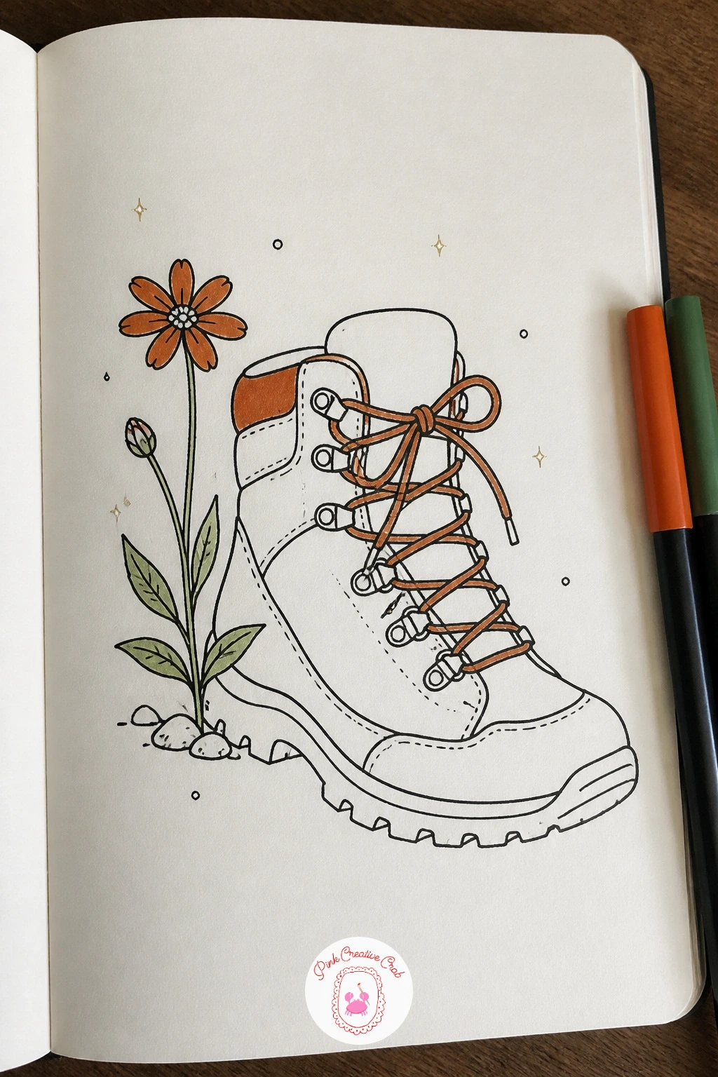 Hiking Boot With a Flower — Texture is the fun part of a hiking boot with a flower, since the contrast between stiff leather and a soft bloom is what makes the