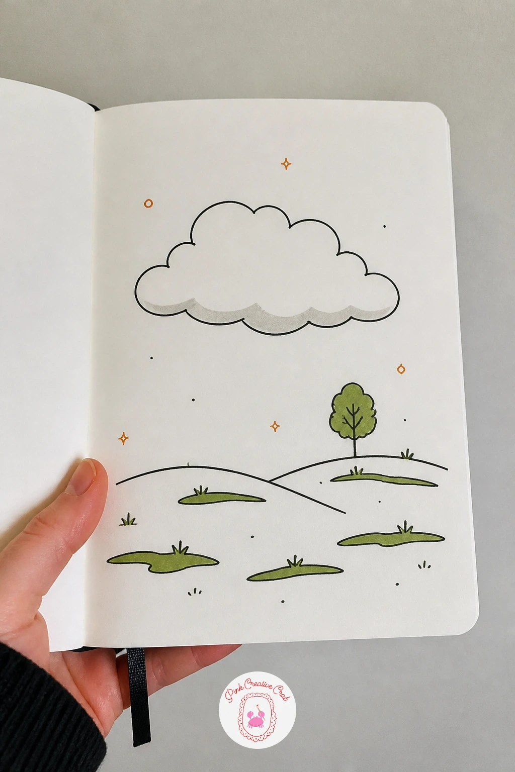 Cloud Over a Field — Softness is the whole lesson in a cloud over a field, since clouds have no hard edges the way rocks or boots do. Nature doodles
