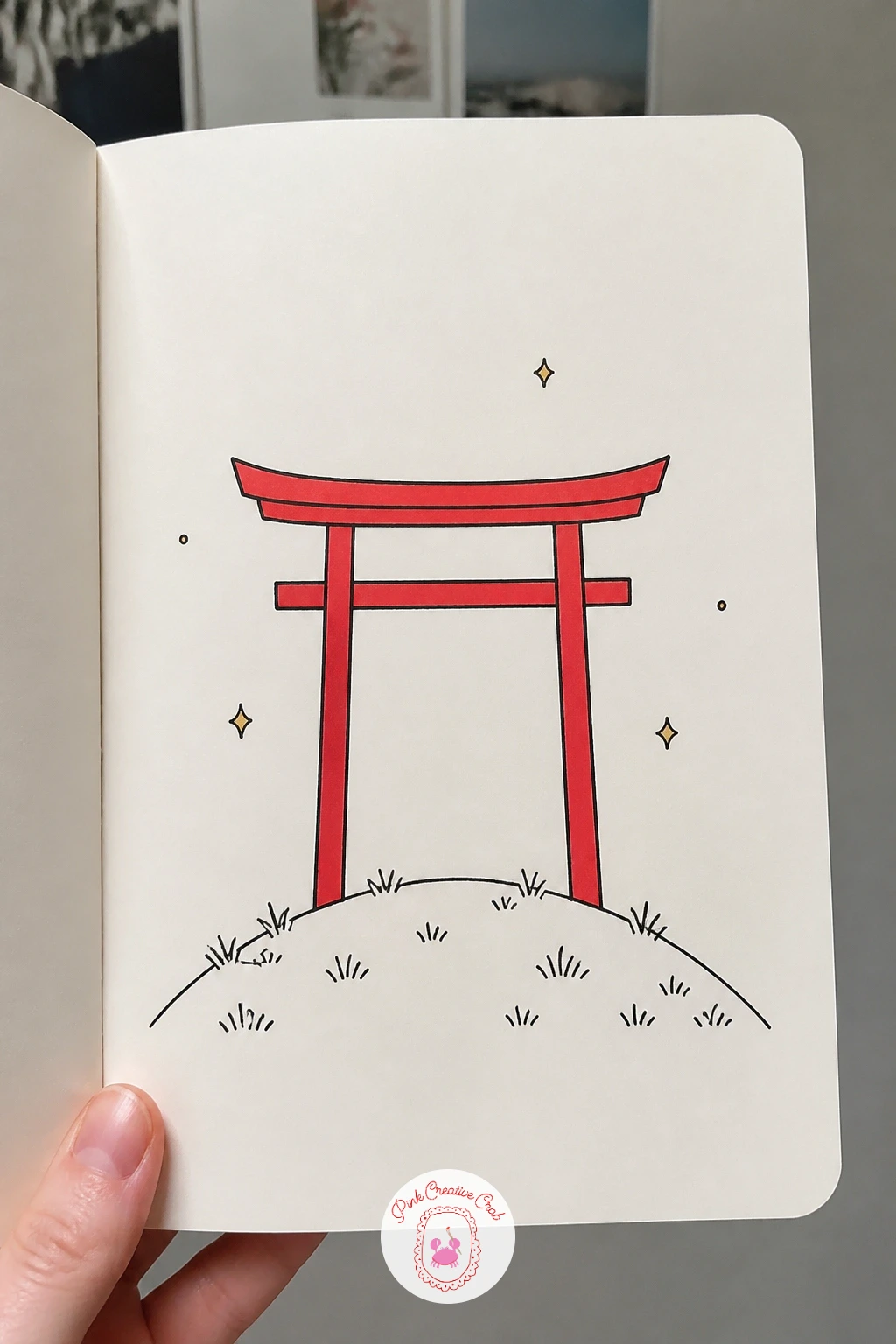 Torii Gate on a Hill — The torii gate is the first doodle on this list built from straight lines instead of curves, so take it slow with the ruler-free wobble