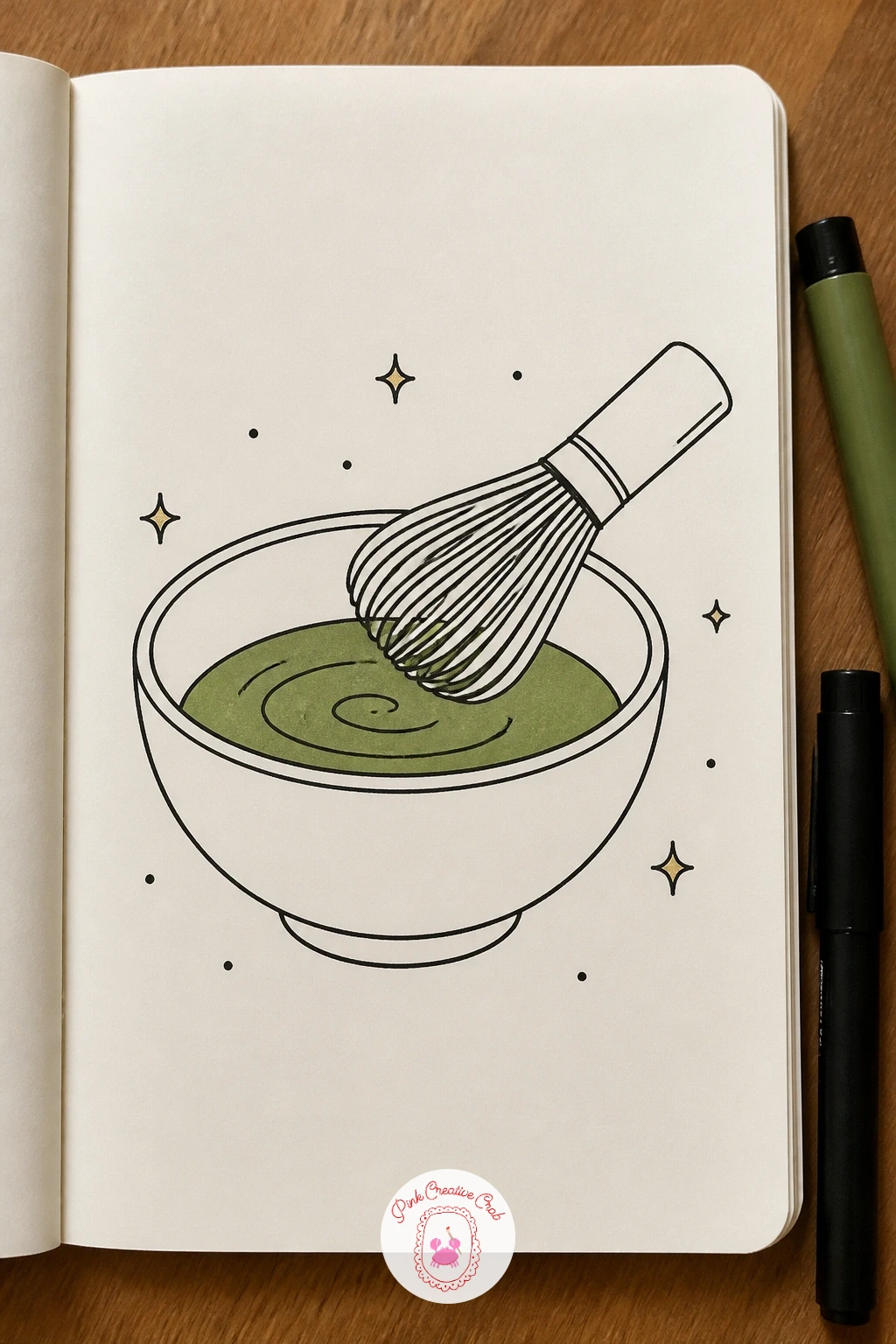 Matcha Cup and Whisk — After the straight lines of the gate, loosen back up with the matcha cup. Japanese doodles