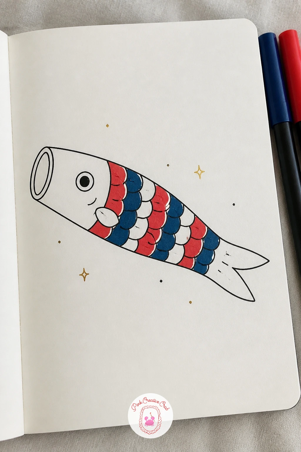 Koinobori Fish Flag — Carry the fish idea from the koi pond into the air with a koinobori flag. Japanese doodles