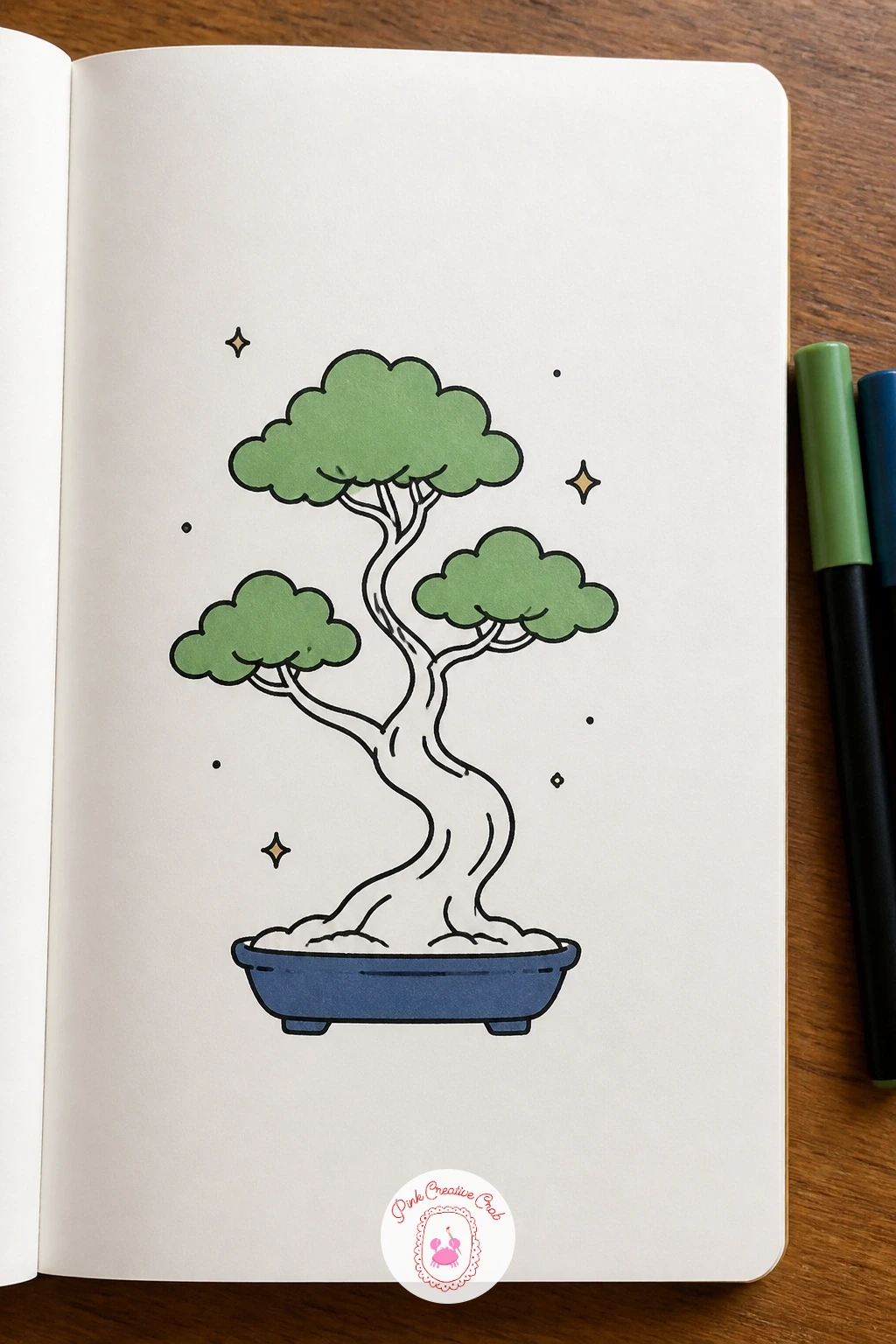Small Bonsai Tree — Stay with plants for the bonsai, which is really a tiny landscape in one pot. Japanese doodles