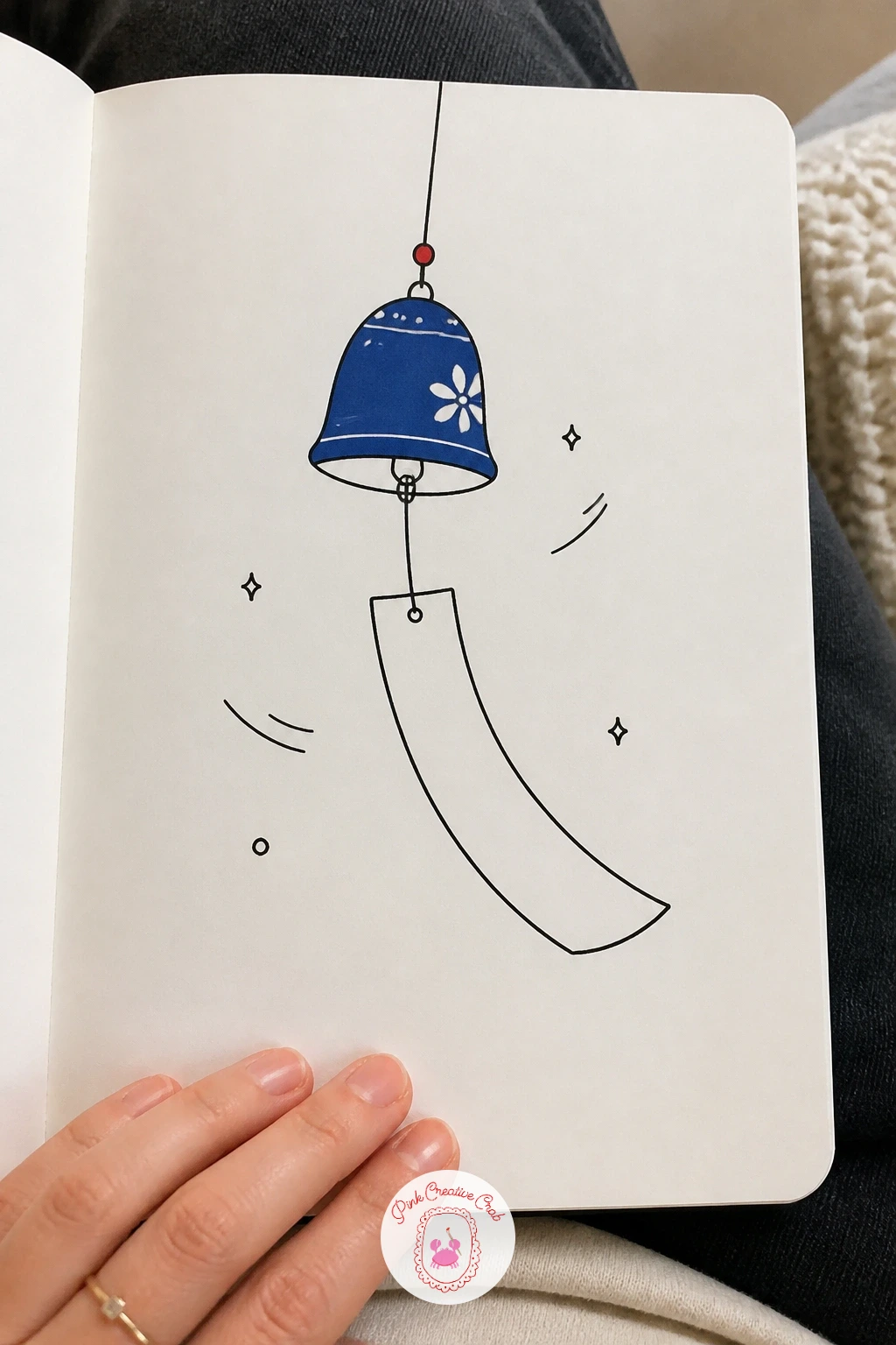 Wind Chime in a Breeze — The wind chime brings in a hanging, swaying subject after the stiff folds of the crane. Japanese doodles