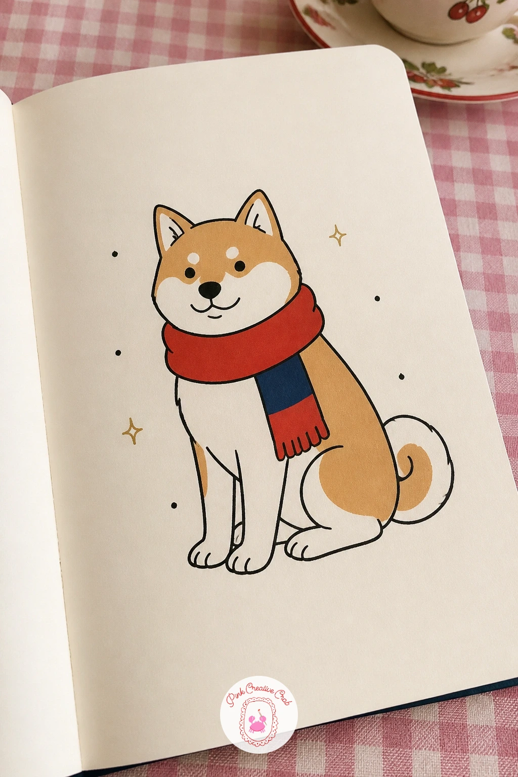 Shiba Inu in a Scarf — The shiba inu is a good animal to draw mid-list since its proportions are forgiving: sit it on its haunches, measure the head as roughly