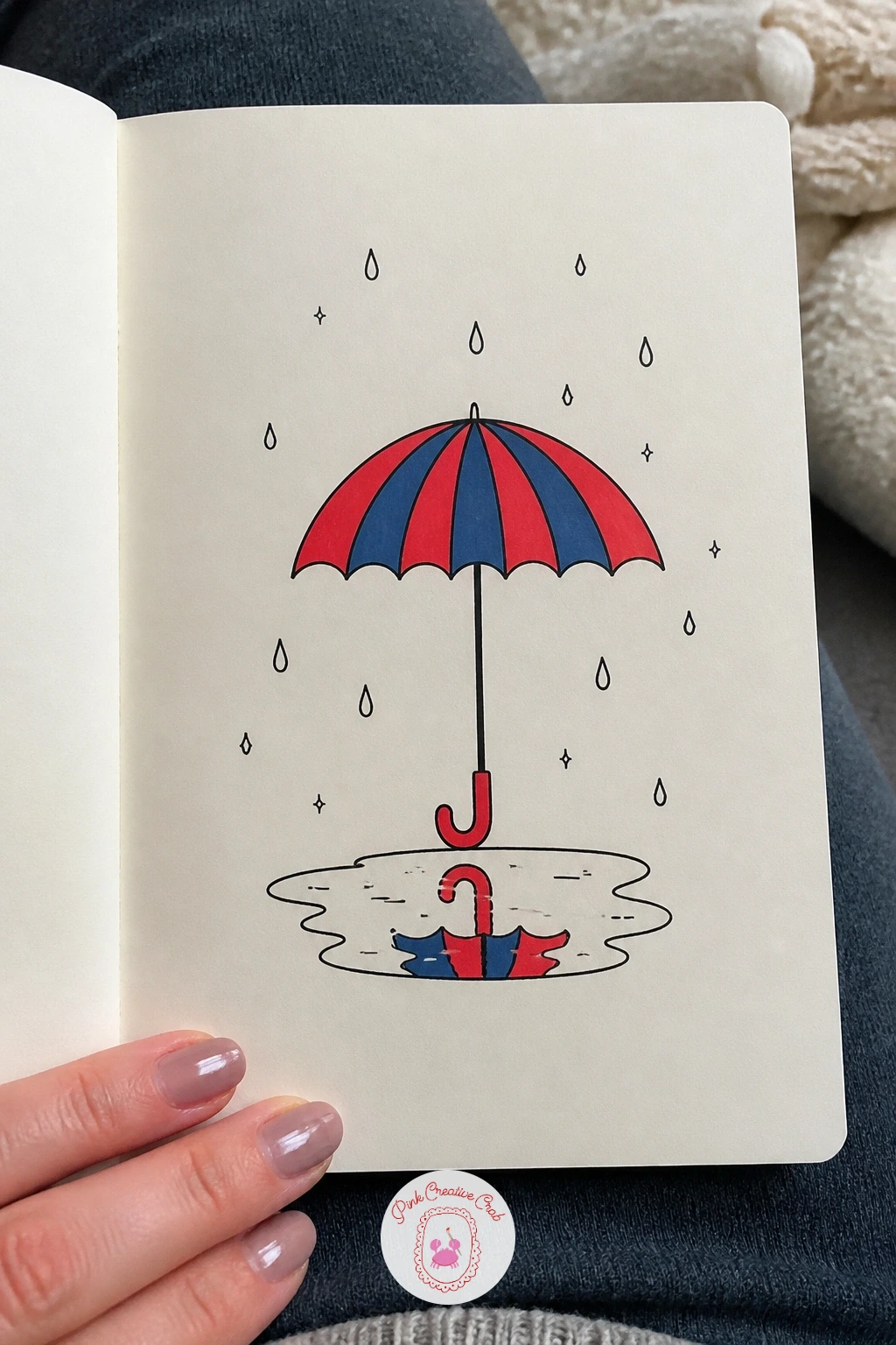 Umbrella in the Rain — The rain umbrella is a chance to vary texture through pressure rather than colour alone. Japanese doodles