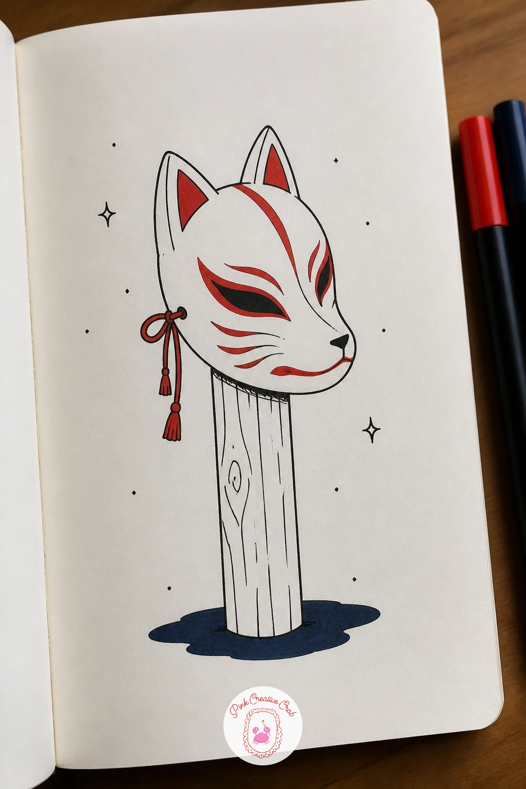 Fox Mask on a Post — Close the list with the fox mask, a subject with striking graphic shapes after so many soft, rounded ones earlier on. Japanese doodles