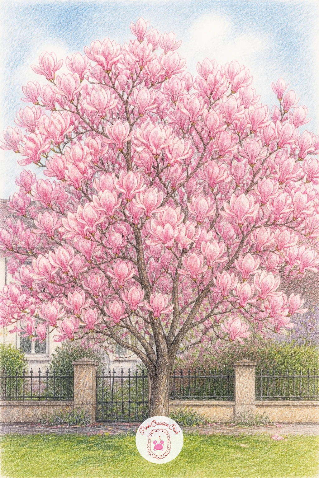 Pink Magnolia Tree in a Front Garden — Building a whole tree can feel daunting, so measure before you draw a single branch: compare the tree's height to the