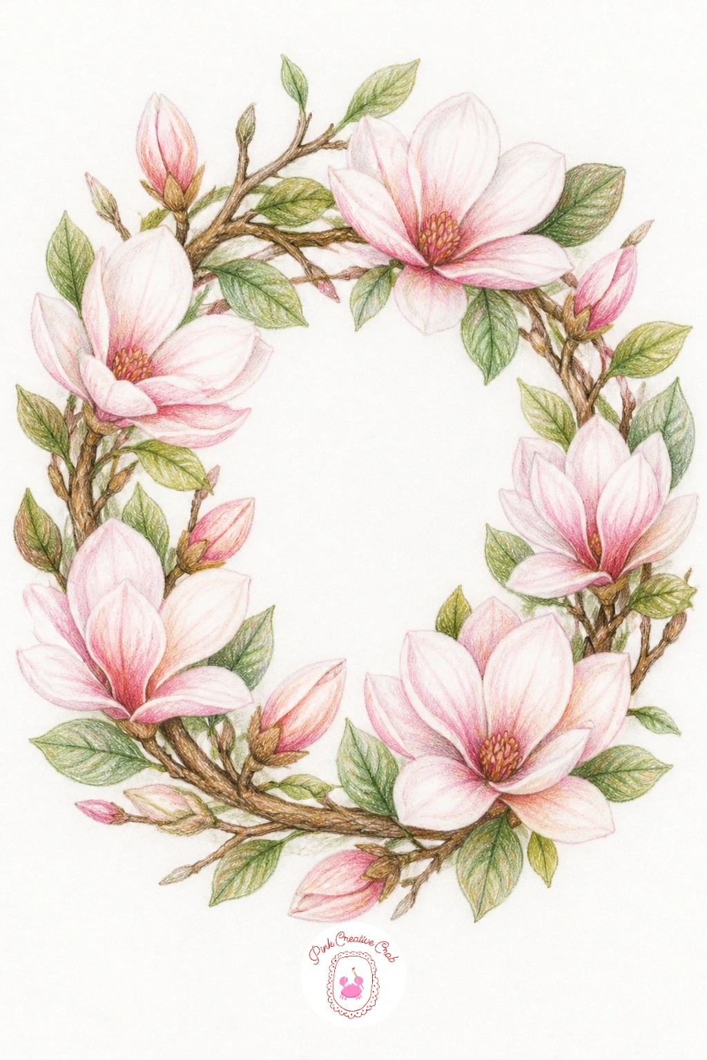 Magnolia Wreath — Circles are unforgiving if they are not planned, so lightly trace a dinner plate or bowl to get a true round guide before adding a single