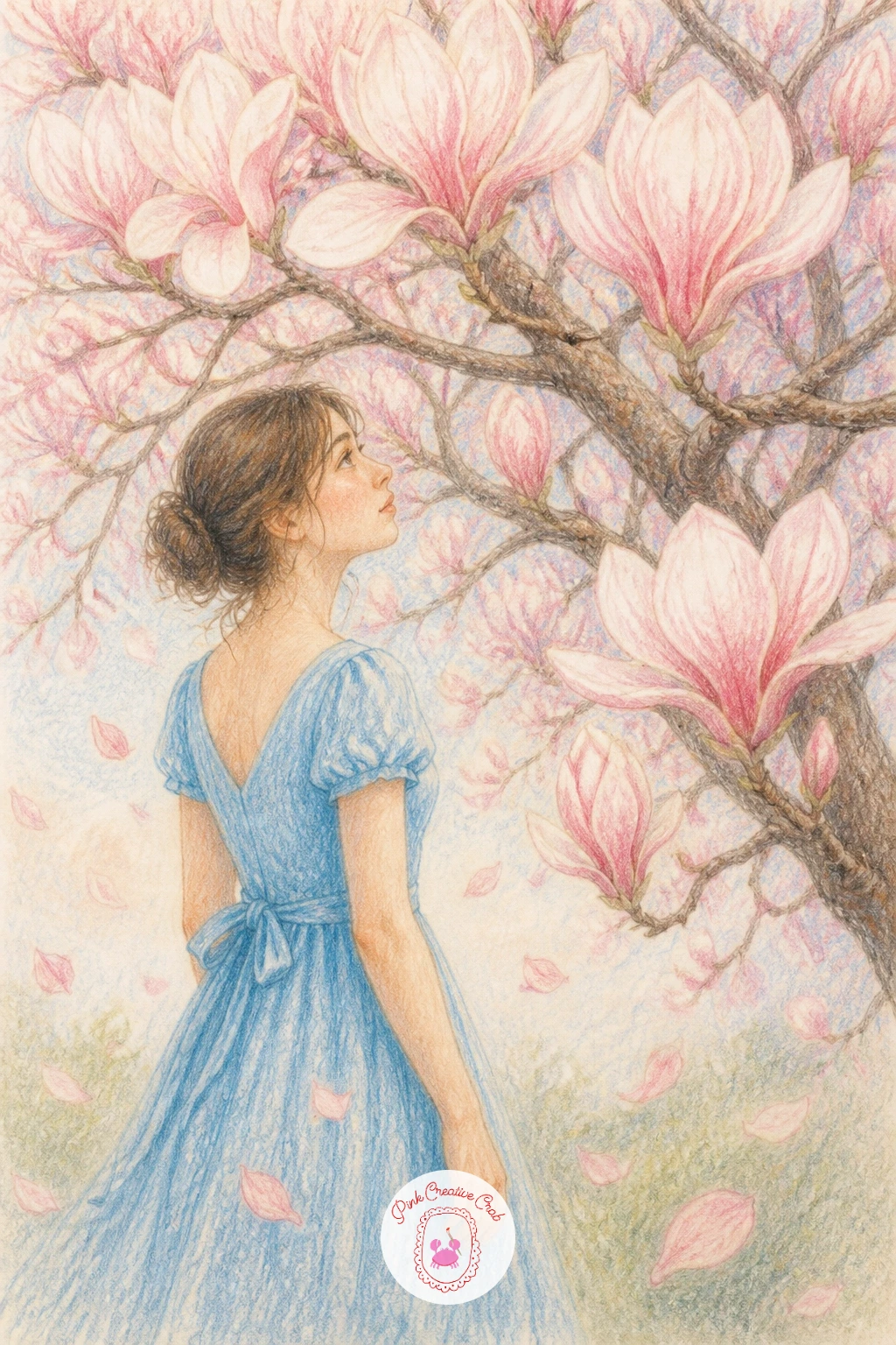 Girl Under a Magnolia Tree — Working out where the figure sits in the scene starts with the horizon: place the girl's eye level roughly a third of the way up