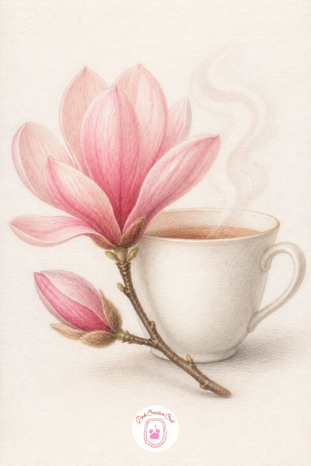 Magnolia and a Cup of Tea — Pair the bloom with a simple teacup to build a cozy little still life, perfect if you only have ten minutes: sketch the cup as an