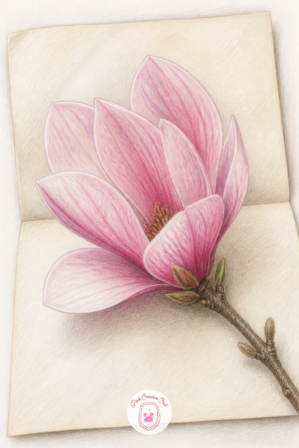 Magnolia on a Letter — Place a single bloom resting on an open envelope or folded letter for a quiet, romantic still life. Magnolia drawing