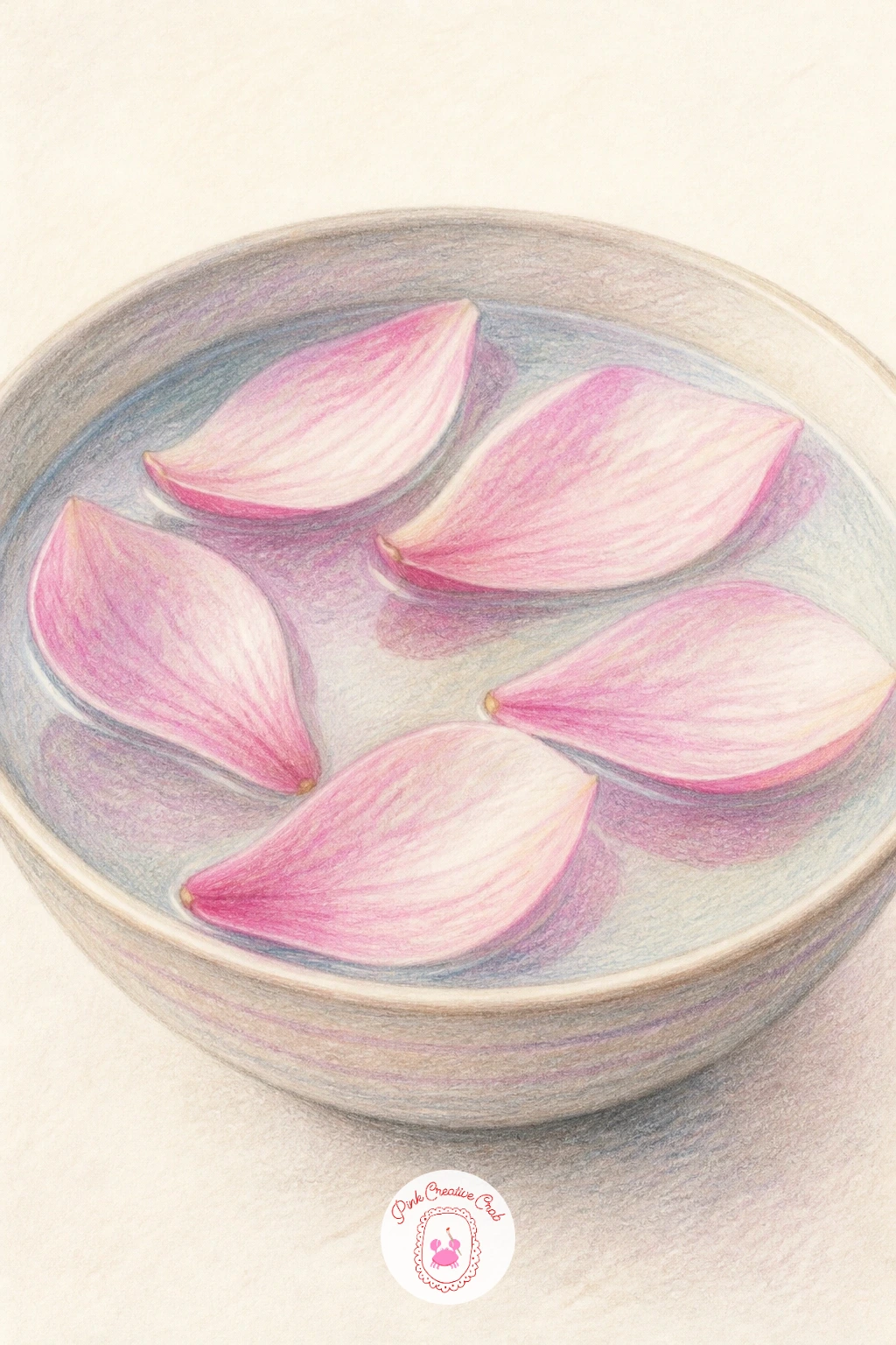 Magnolia Petals Floating in a Bowl — Circular compositions need a steady base, so trace a bowl shape using a mug or small plate as a guide before adding a