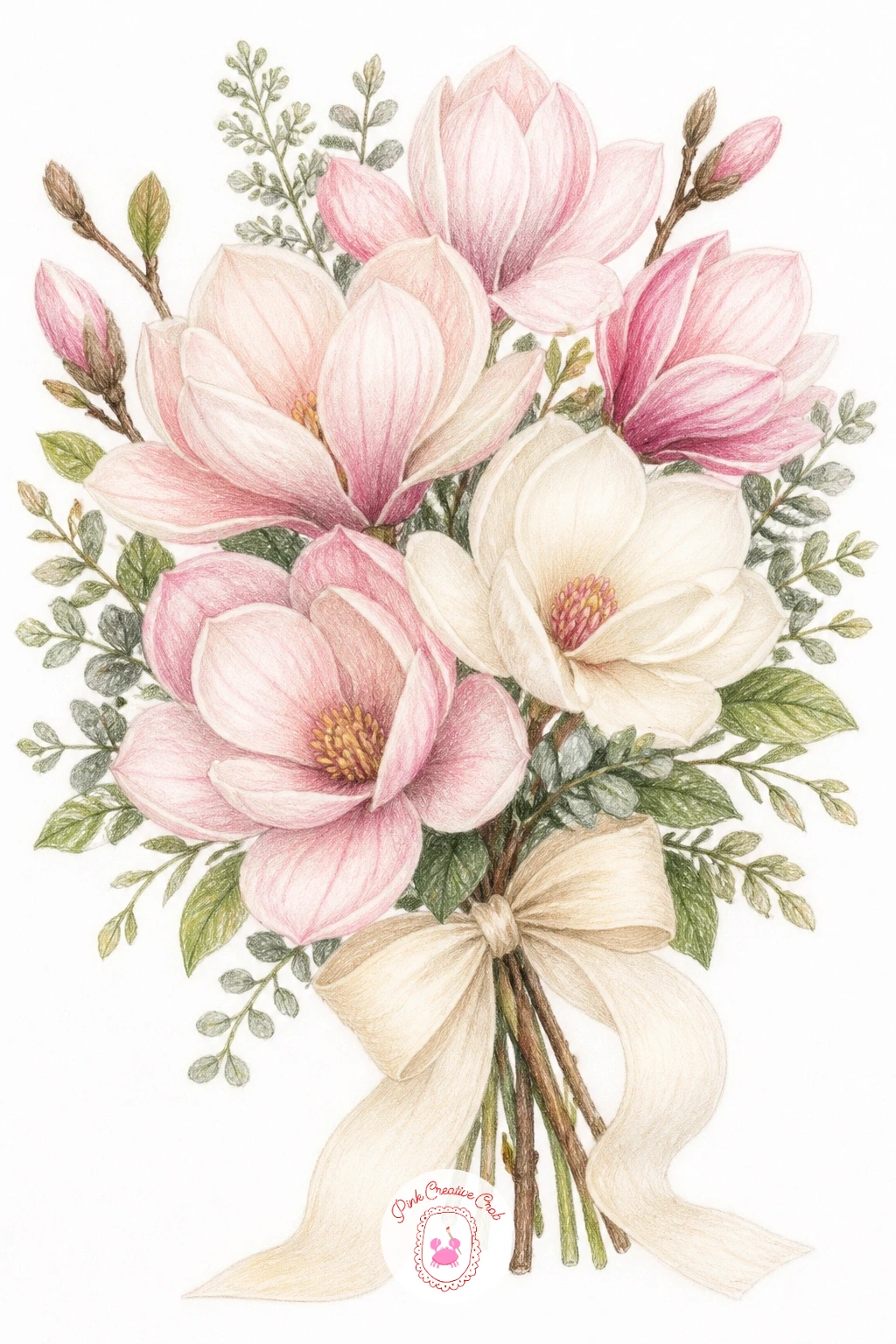 Magnolia in a Bridal Bouquet — A bouquet is really several magnolia ideas gathered into one tight cluster, so plan the overall shape first as a loose teardrop
