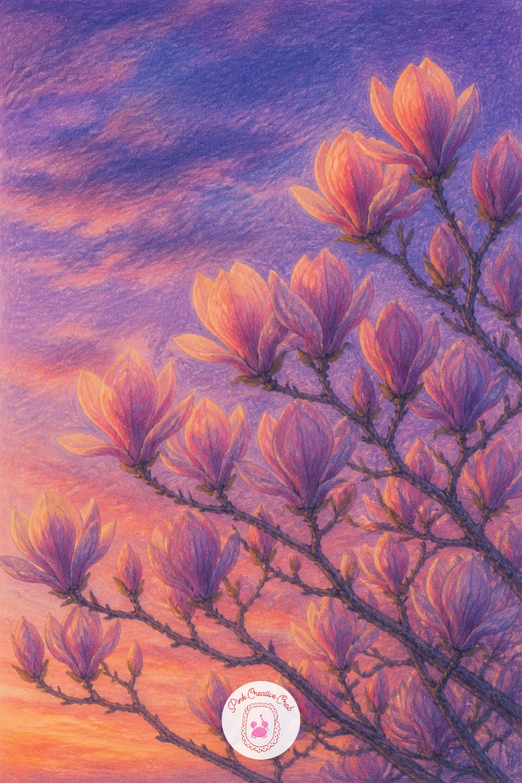 Magnolia Tree at Dusk — Close the series with a quieter mood, since dusk changes nearly every color decision made so far. Magnolia drawing