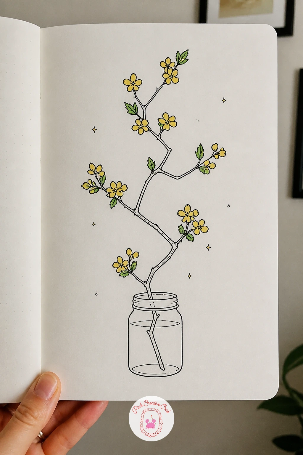 Cherry Branch in a Jar — Bring a little height to the page with a cherry blossom branch standing in a simple glass jar. March doodles