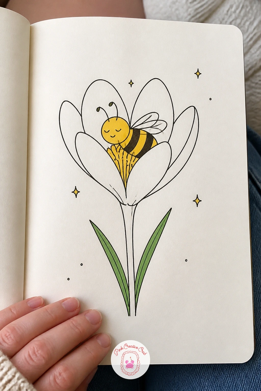 Bee Waking Up on a Crocus — Follow the shamrock hat with something alive: a small bee resting on a crocus, as if it just landed for the season's first taste of