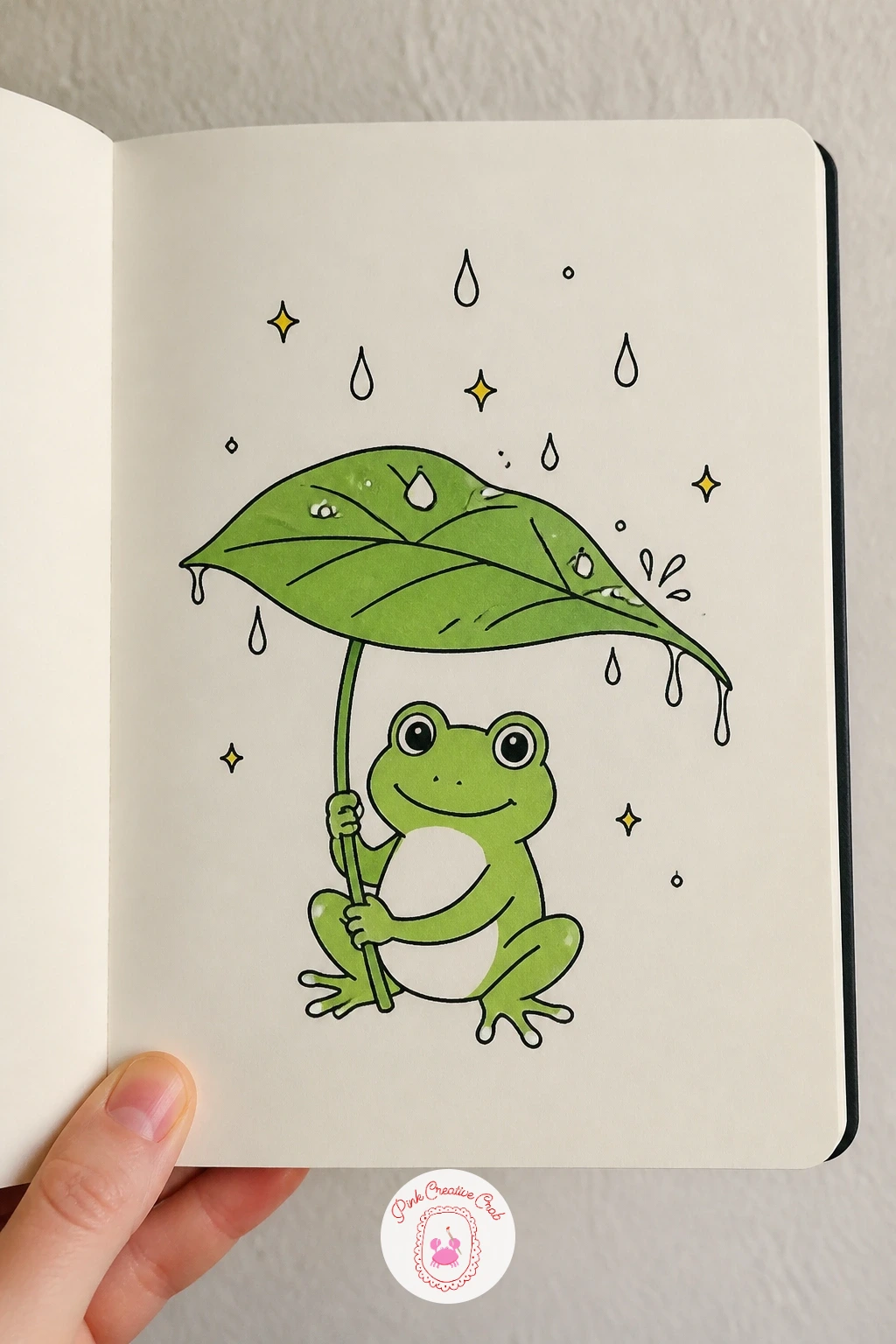 Frog Under a Leaf Umbrella — Keep the rain theme going with a small frog sheltering under an oversized leaf held up like an umbrella. March doodles