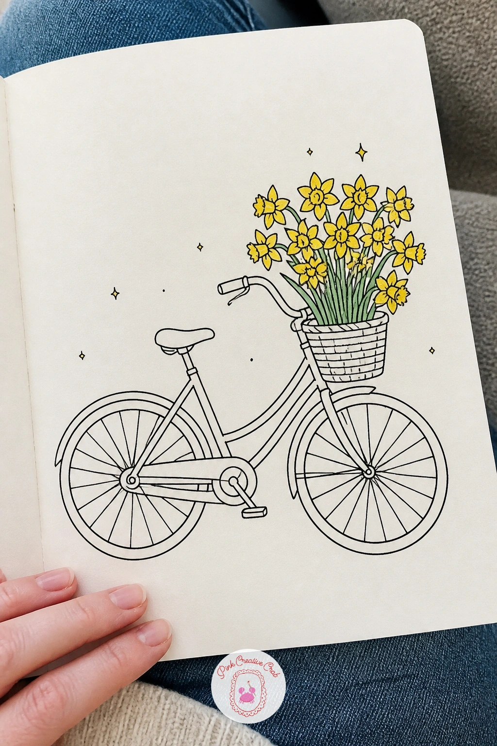 Bicycle With a Basket of Daffodils — Step up to a slightly more involved subject with a bicycle, its front basket overflowing with freshly cut daffodils. March