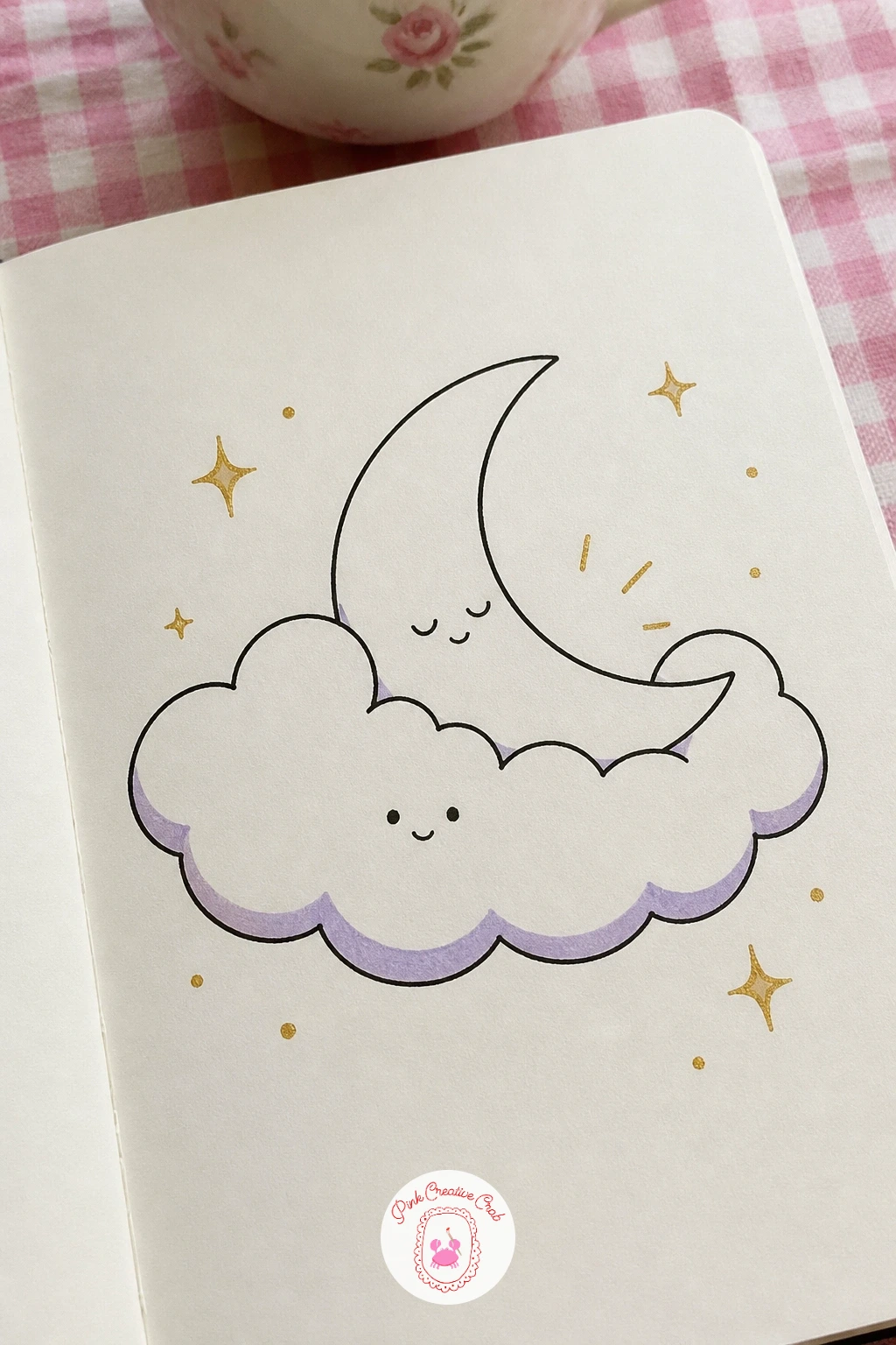 Cloud Carrying The Moon — Shift the mood slightly with a soft, puffy cloud doing the work this time instead of a hand or a hammock. Celestial doodles
