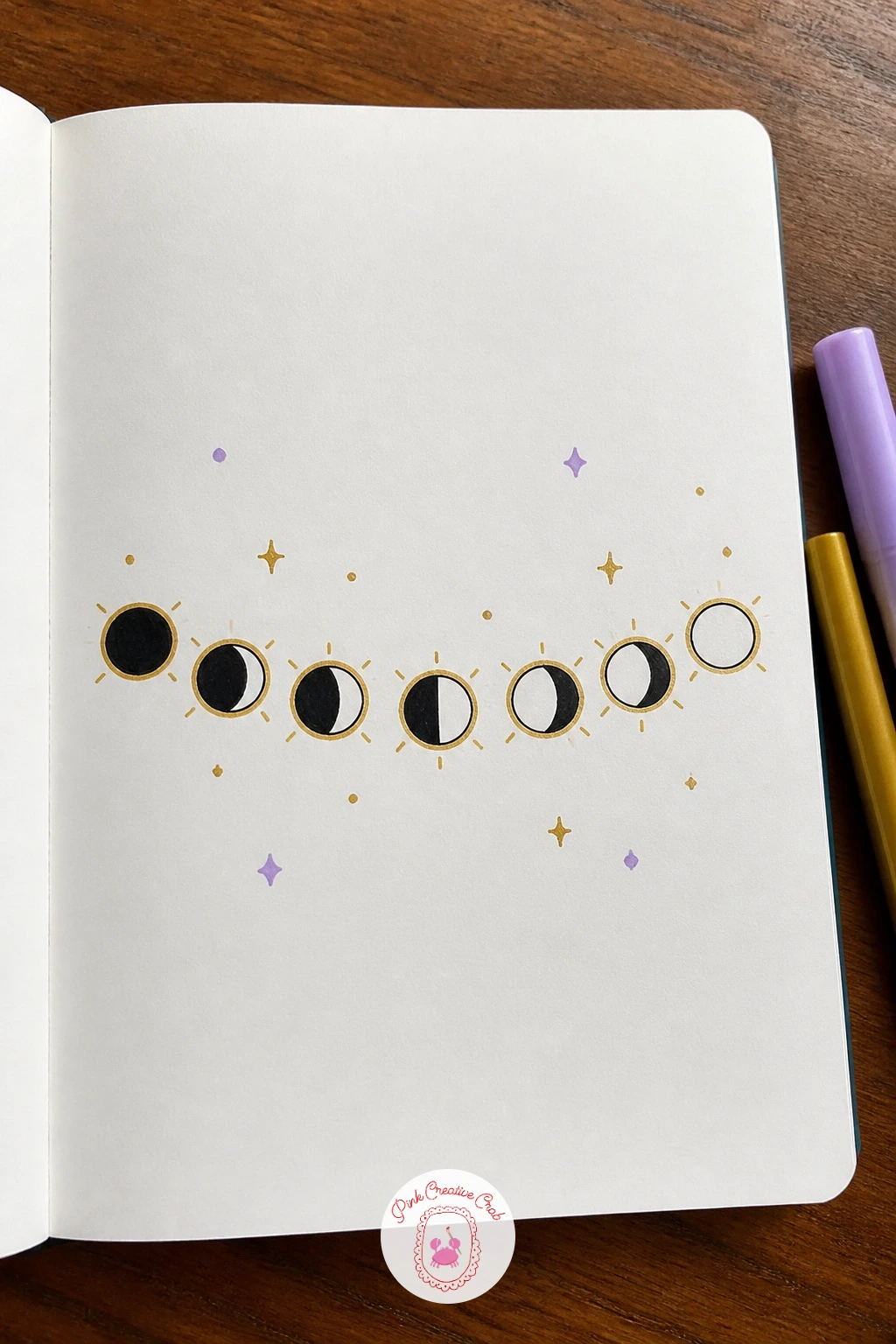 Moon Phase Row Like A Smile — Proportion matters most in this one, since eight moon phases need to sit evenly along a gentle curve for the "smile" effect to